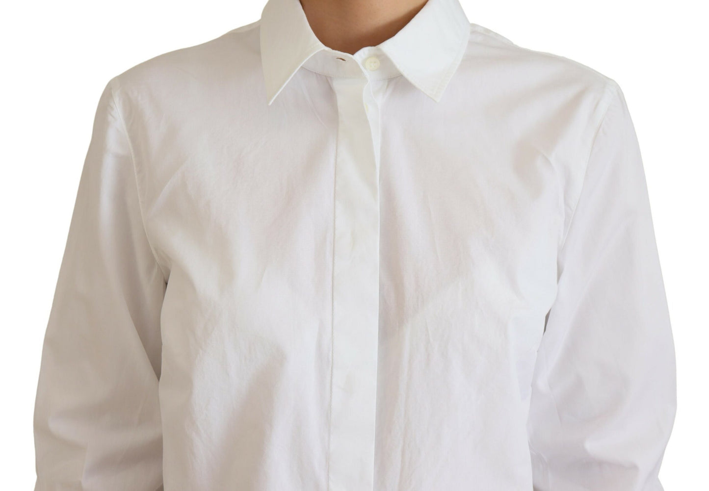 Dolce & Gabbana Weißes langärmeliges formelles Top mit Kragen aus Baumwolle