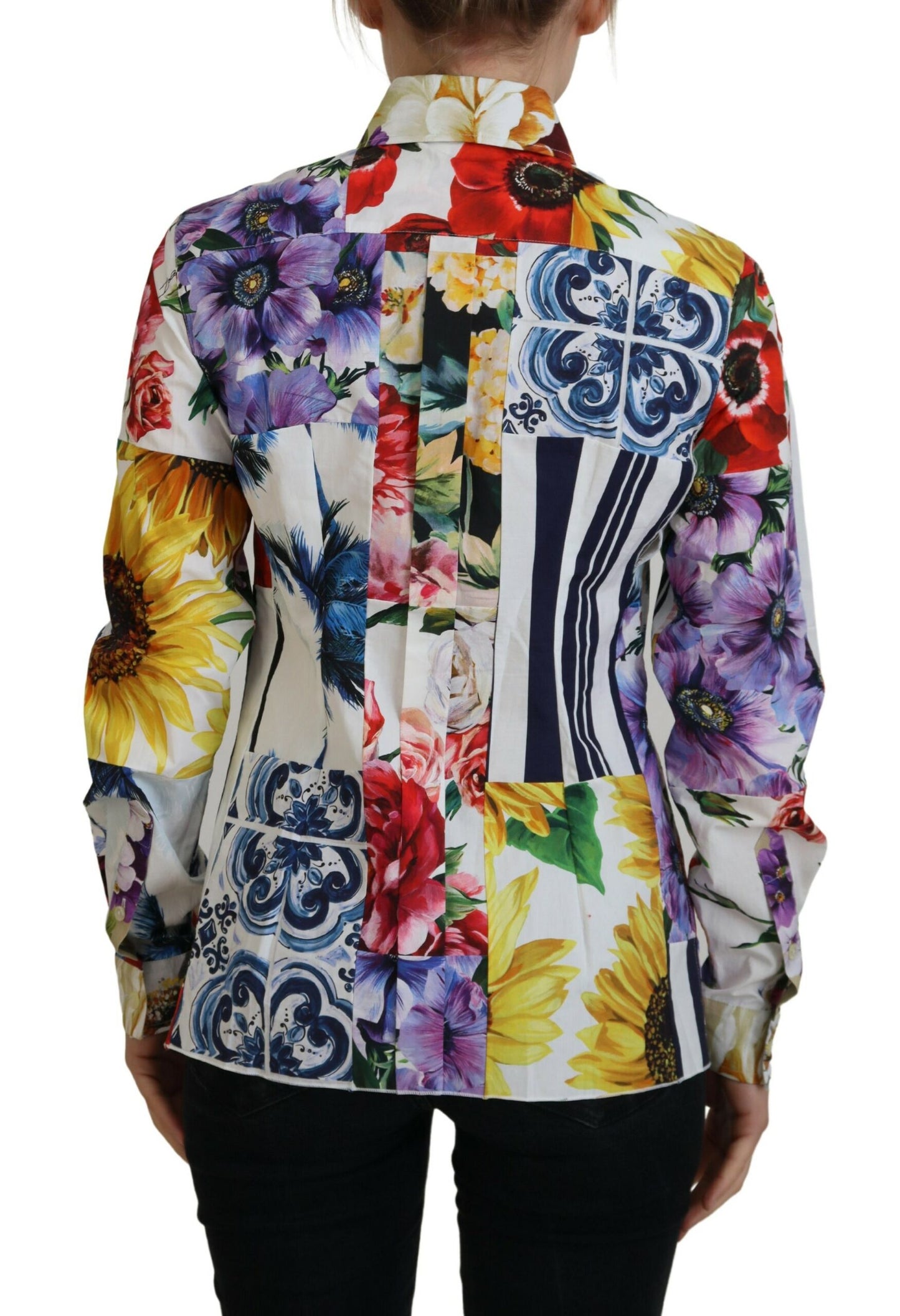 Dolce & Gabbana Multicolor Floral Baumwollbluse mit Kragen