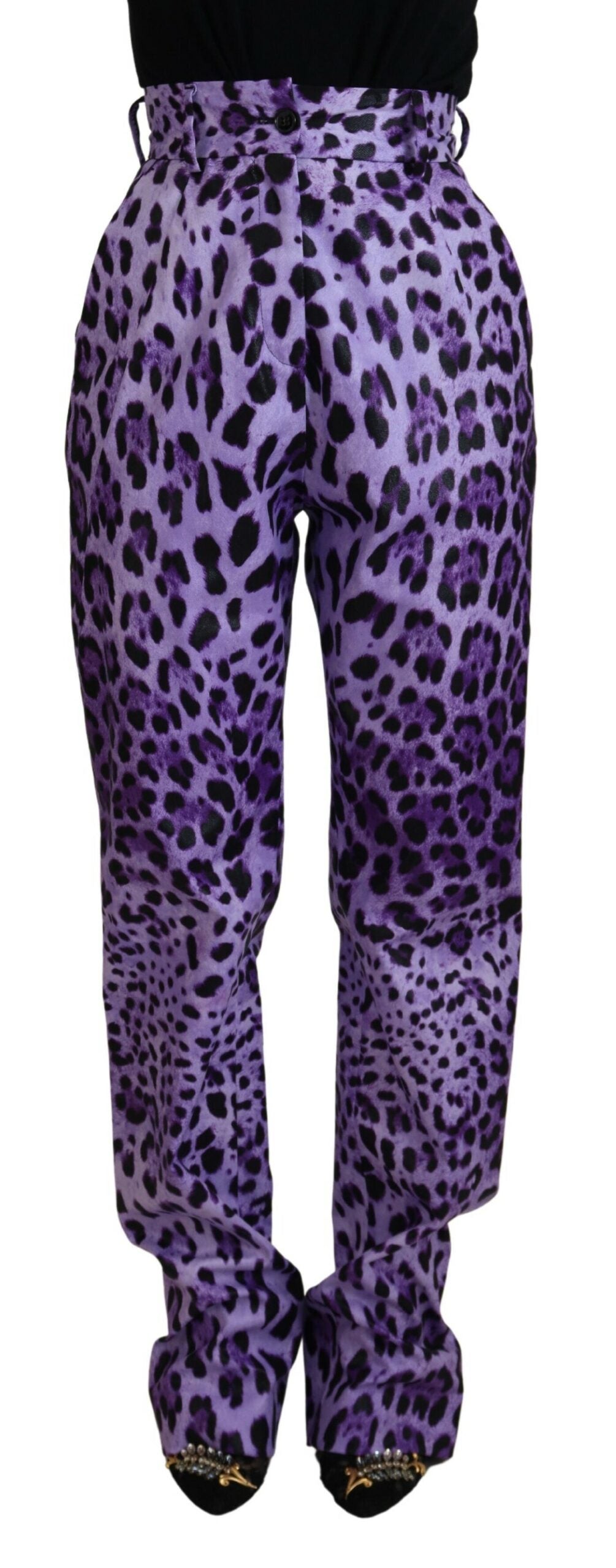 Dolce & Gabbana Elegant straight purple trousers with high waist