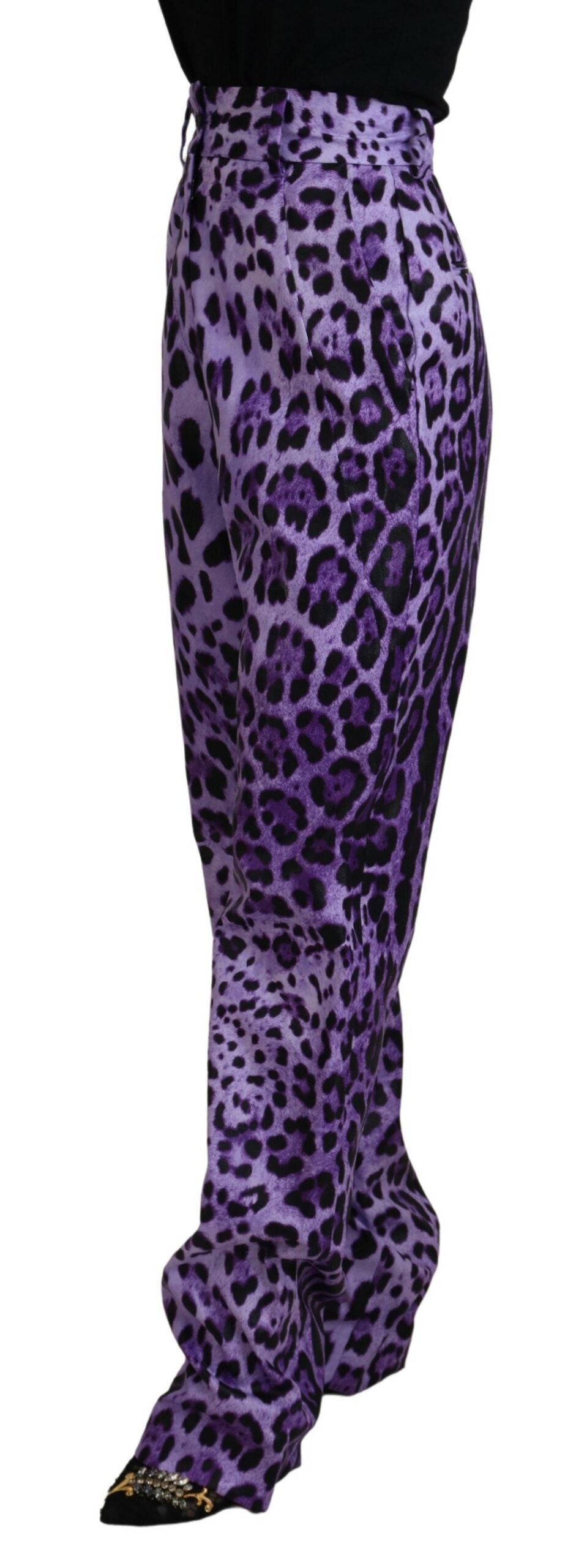 Dolce & Gabbana Elegant straight purple trousers with high waist