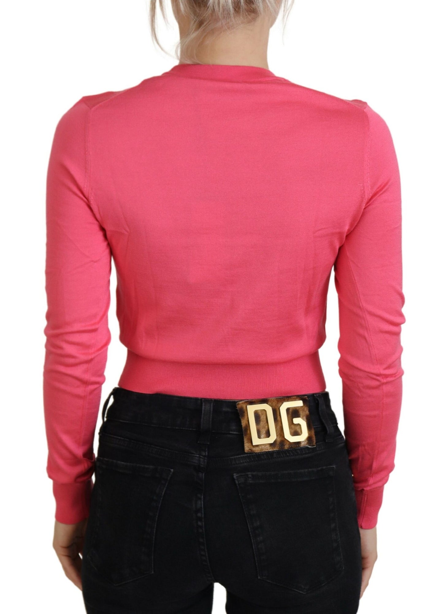 Dolce & Gabbana Rosa Seidenpullover mit Rundhalsausschnitt