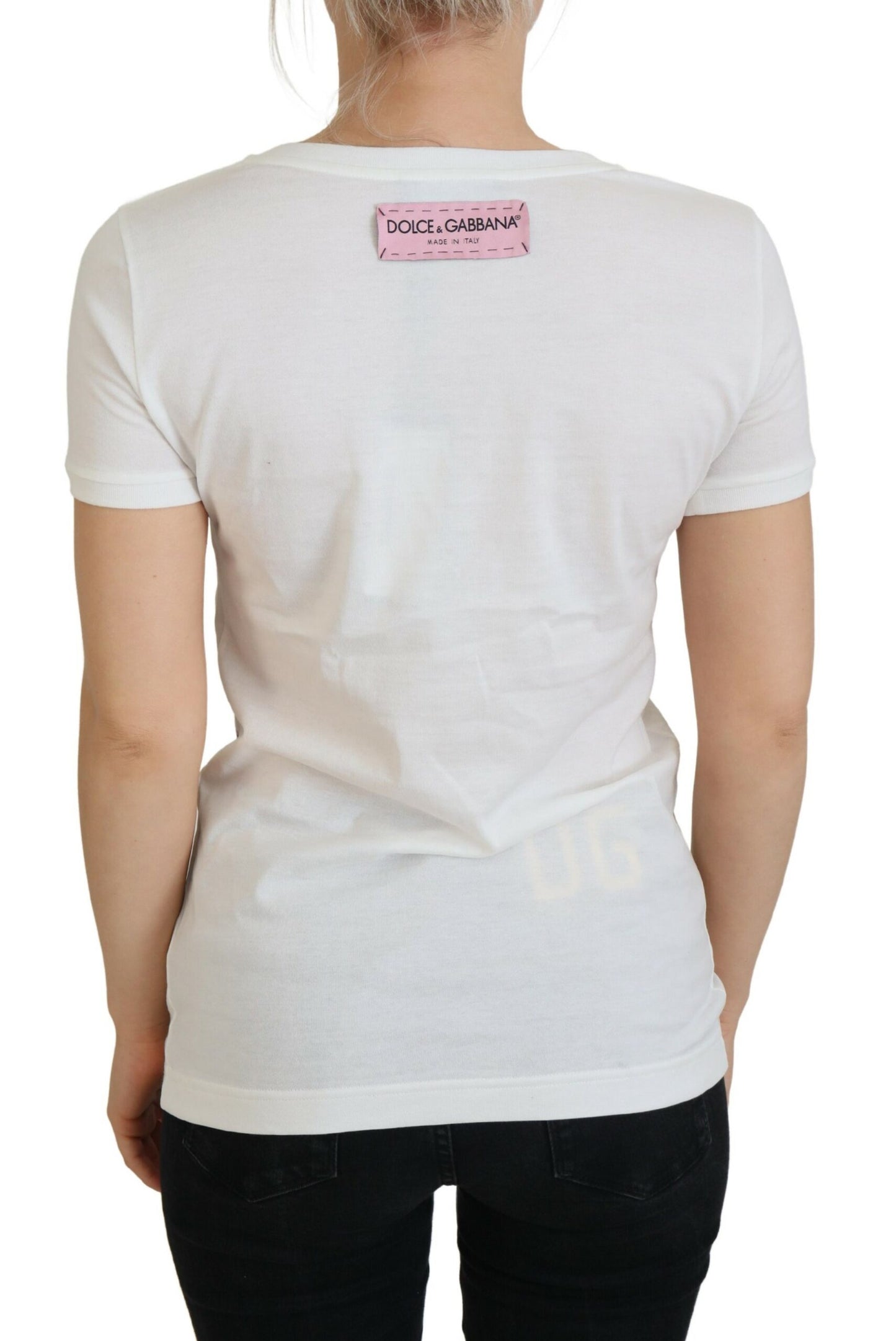 Dolce & Gabbana Weiße Rose DGLogo Bedrucktes Kurzarm-Top