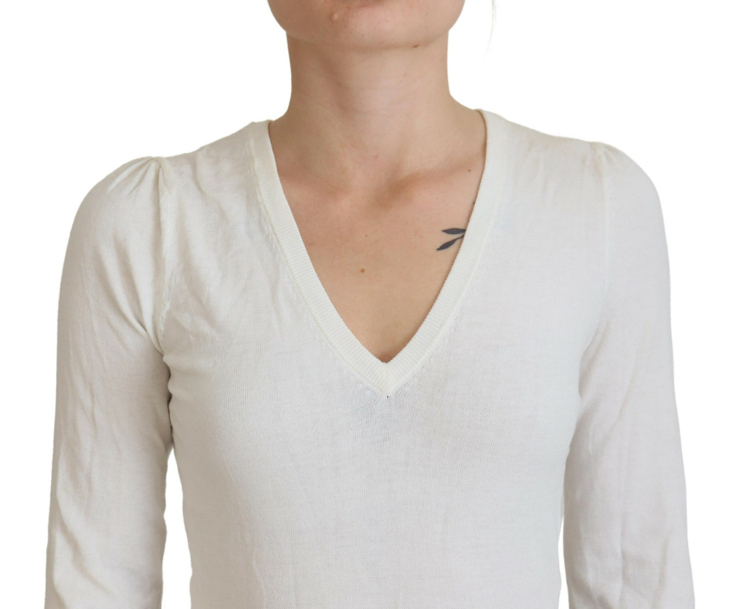 Patrizia Pepe Elfenbeinfarbener V-Ausschnitt mit langen Ärmeln Damen Bluse Top