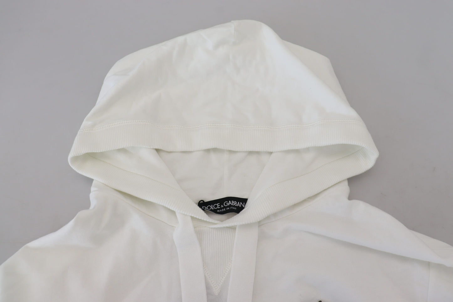 Dolce & Gabbana Weißes Baumwoll-Sweatshirt mit Kapuze Logo-Pullover