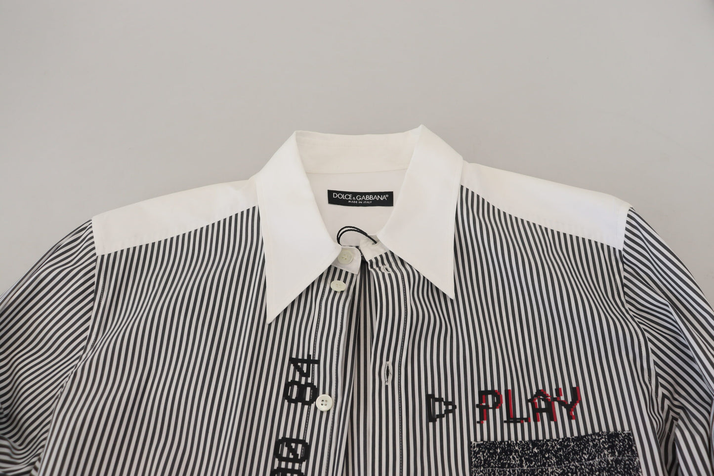 Dolce & Gabbana Schwarz-weiß gestreiftes, bedrucktes Freizeithemd aus Baumwolle