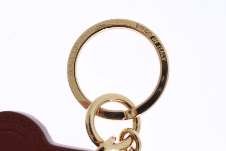 Dolce & Gabbana Braunes Leder Miss SICILY Gold Finder Kette Schlüsselanhänger
