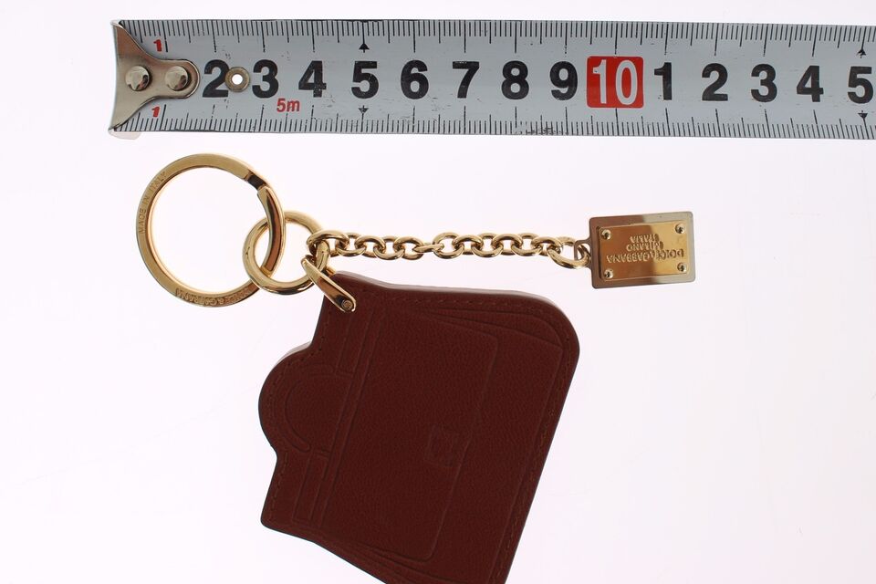 Dolce & Gabbana Braunes Leder Miss SICILY Gold Finder Kette Schlüsselanhänger