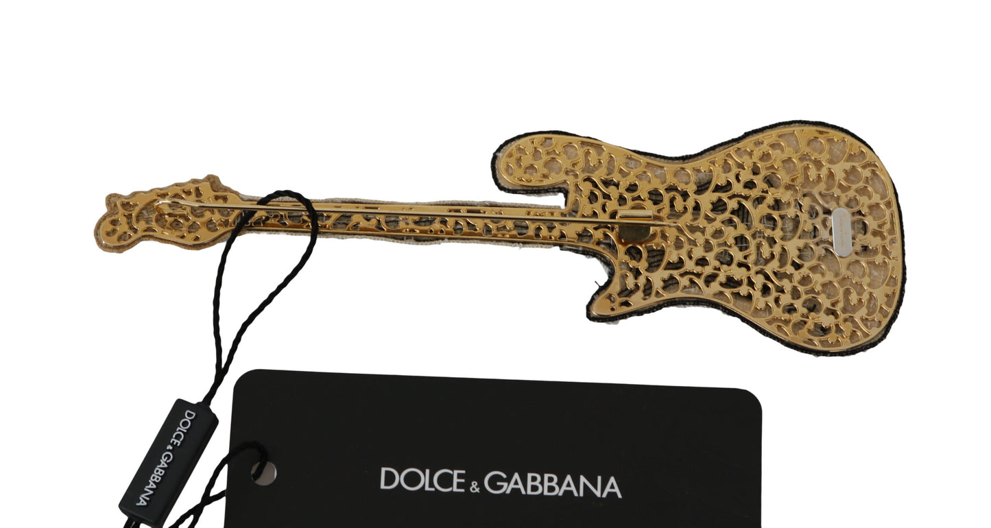 Dolce & Gabbana Gold Sequin Guitar Pin Brooch