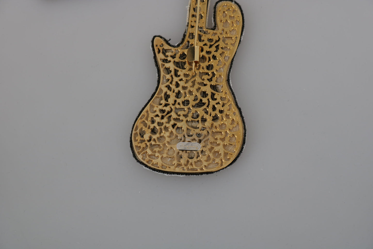 Dolce & Gabbana Gold Sequin Guitar Pin Brooch