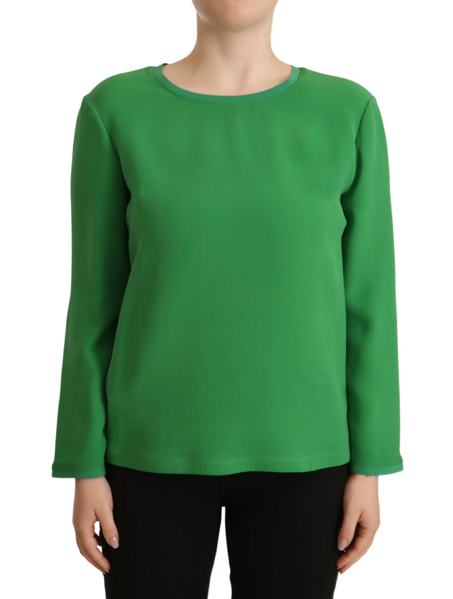 Armani Grüner Seidenpullover mit langen Ärmeln und Rundhalsausschnitt