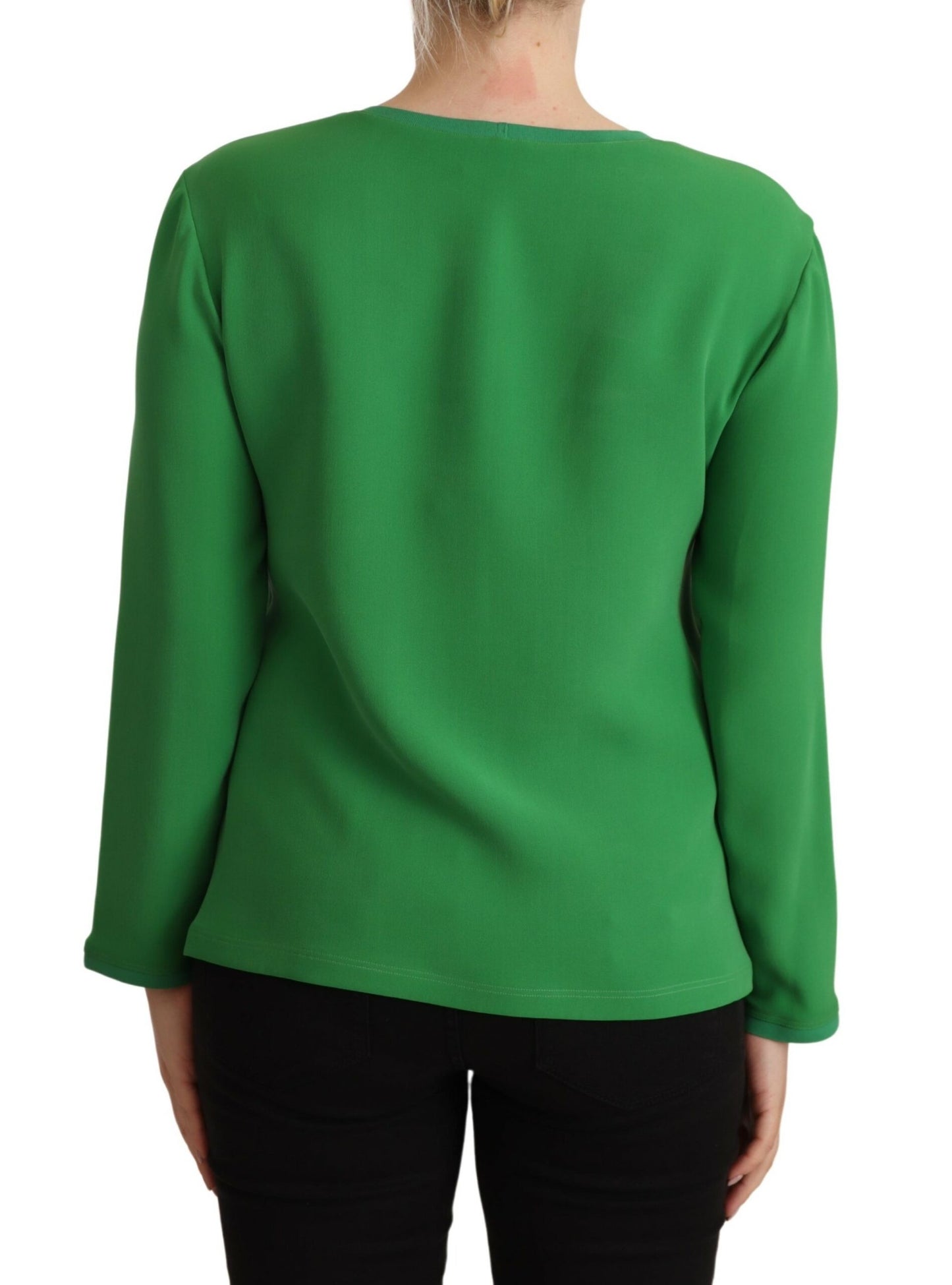 Armani Grüner Seidenpullover mit langen Ärmeln und Rundhalsausschnitt