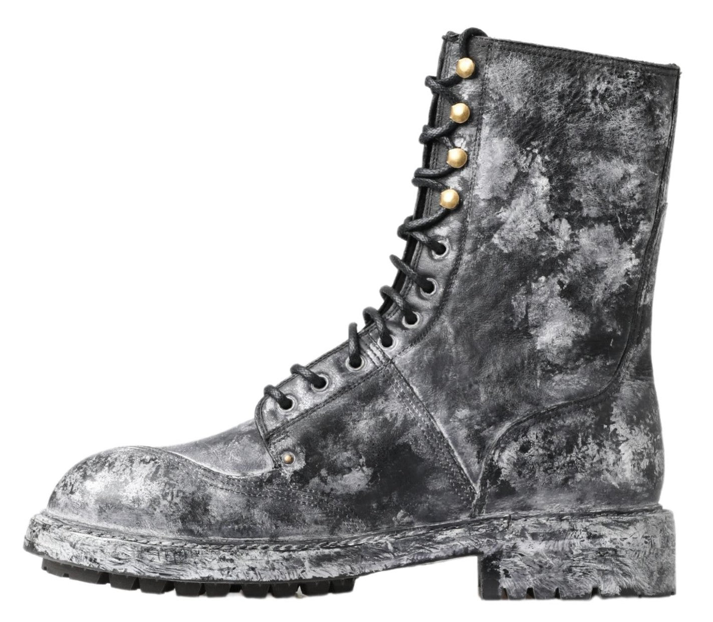 Dolce & Gabbana Chic black lace-up boots with grey and white coloring