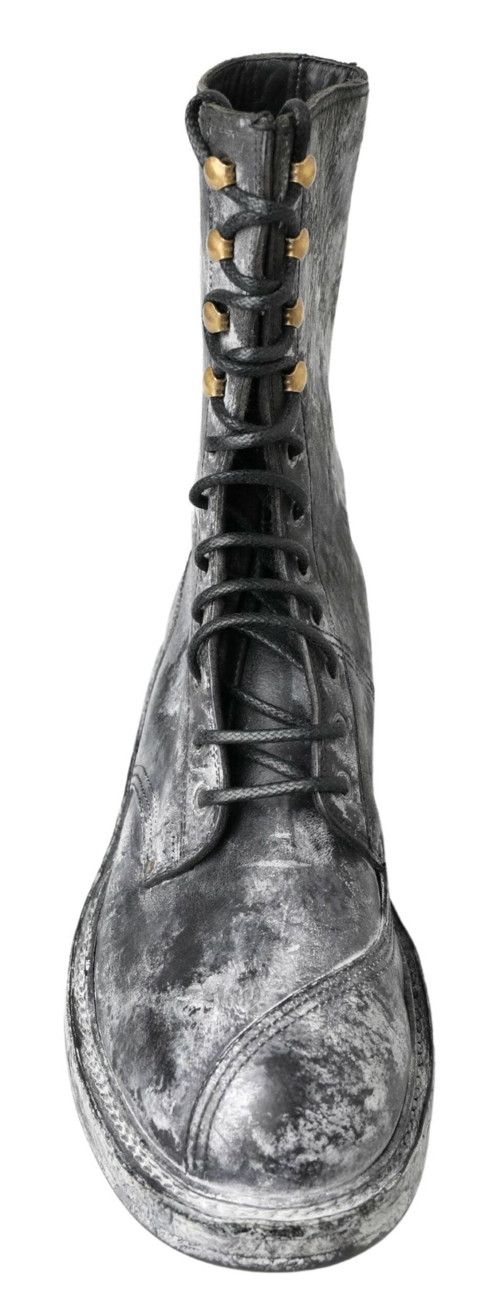 Dolce & Gabbana Chic black lace-up boots with grey and white coloring