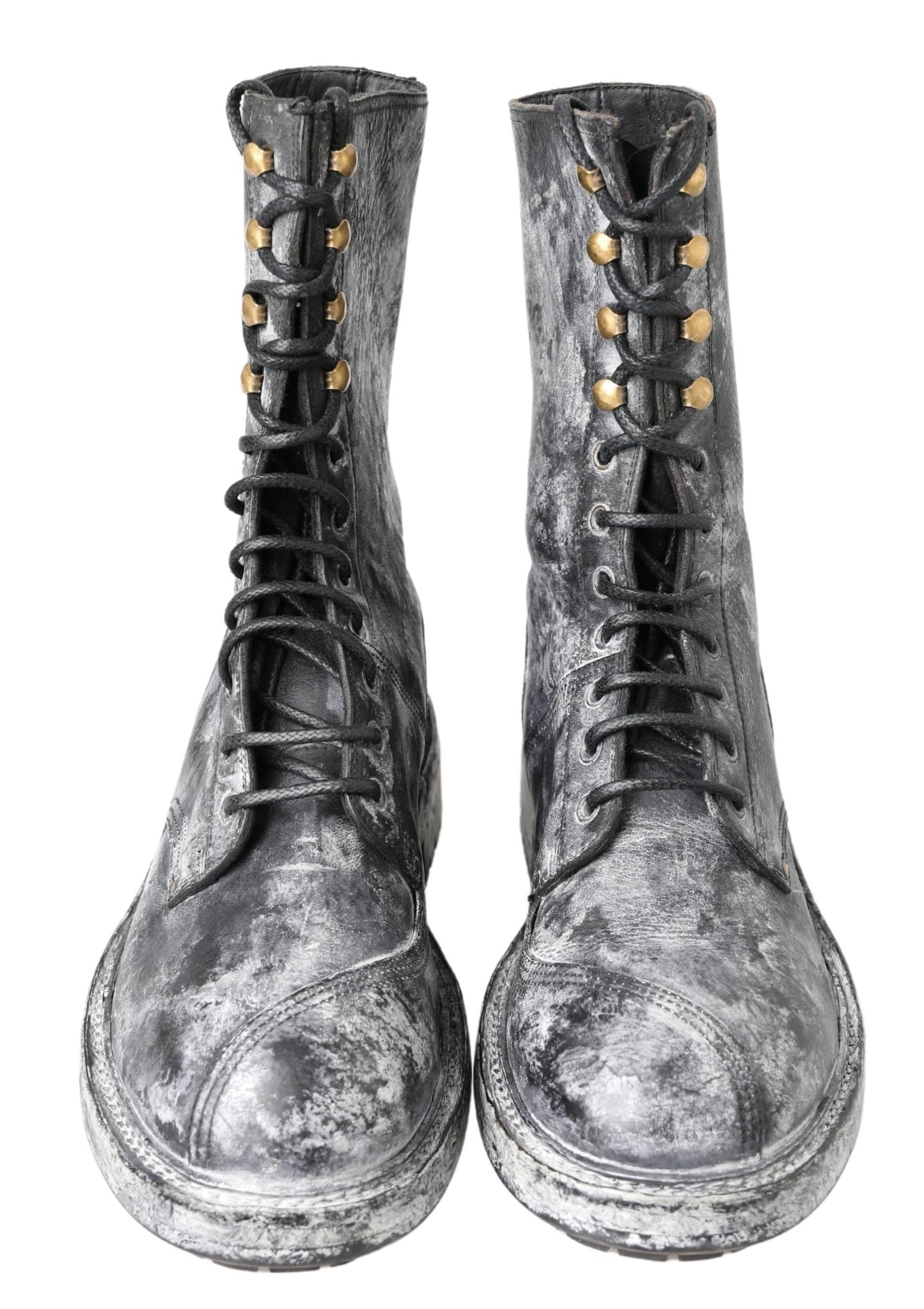 Dolce & Gabbana Chic black lace-up boots with grey and white coloring
