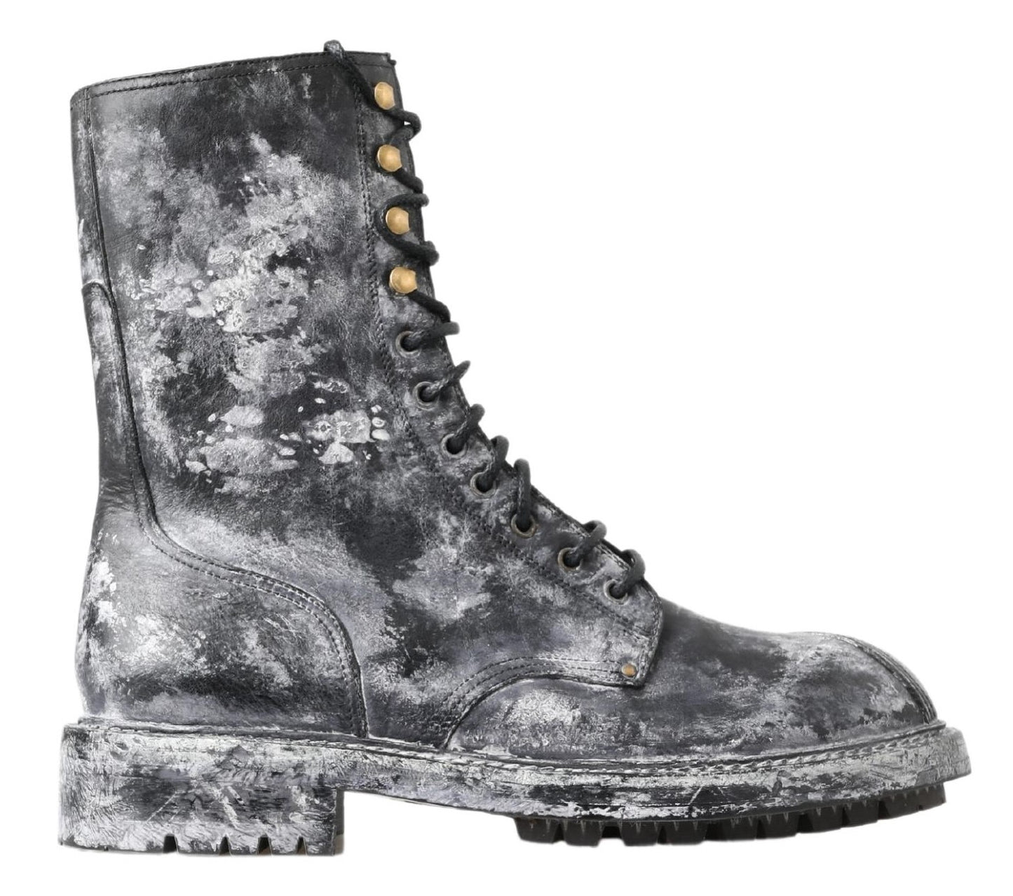 Dolce & Gabbana Chic black lace-up boots with grey and white coloring