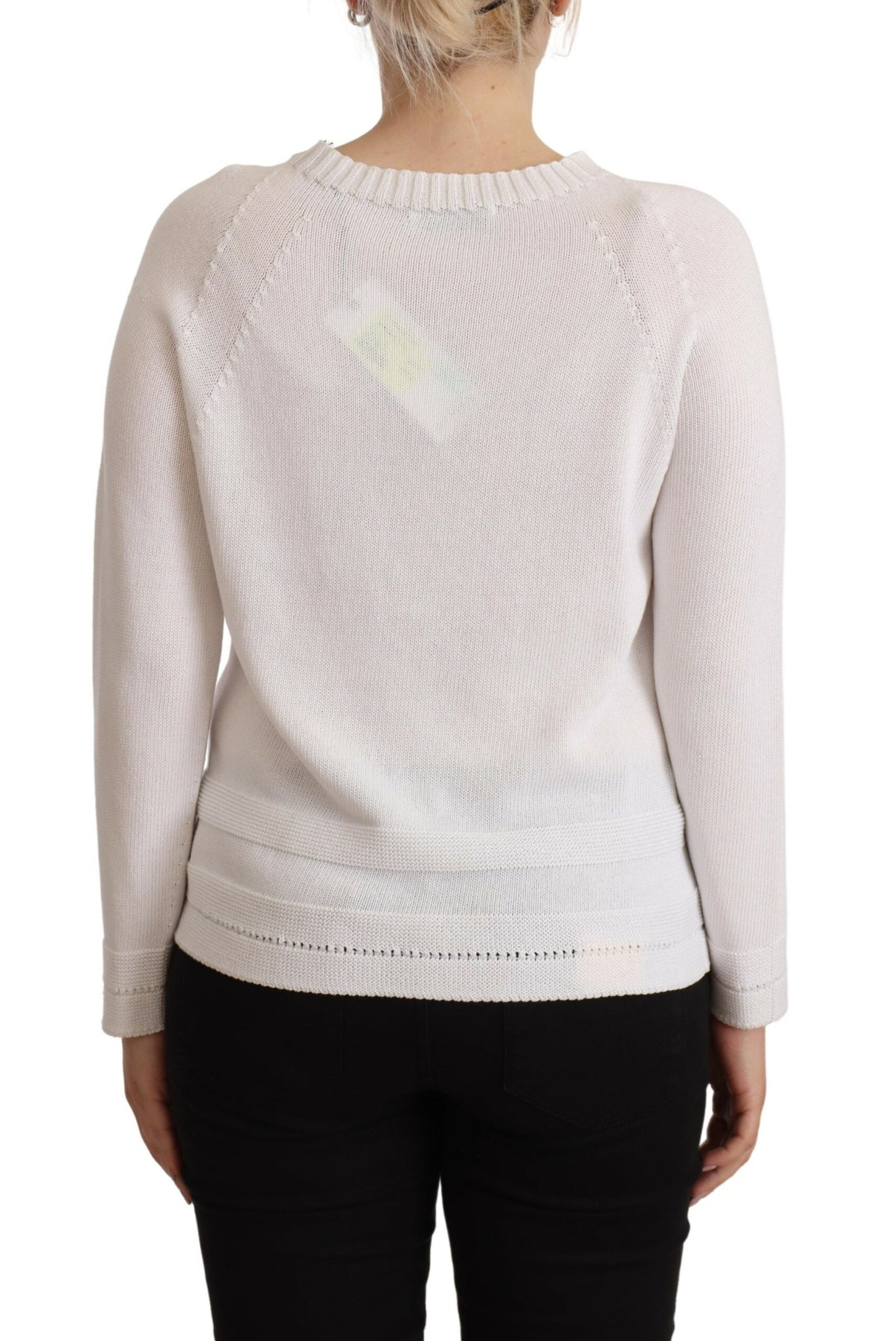 Alpha Studio Weißer Pullover mit langen Ärmeln und Rundhalsausschnitt