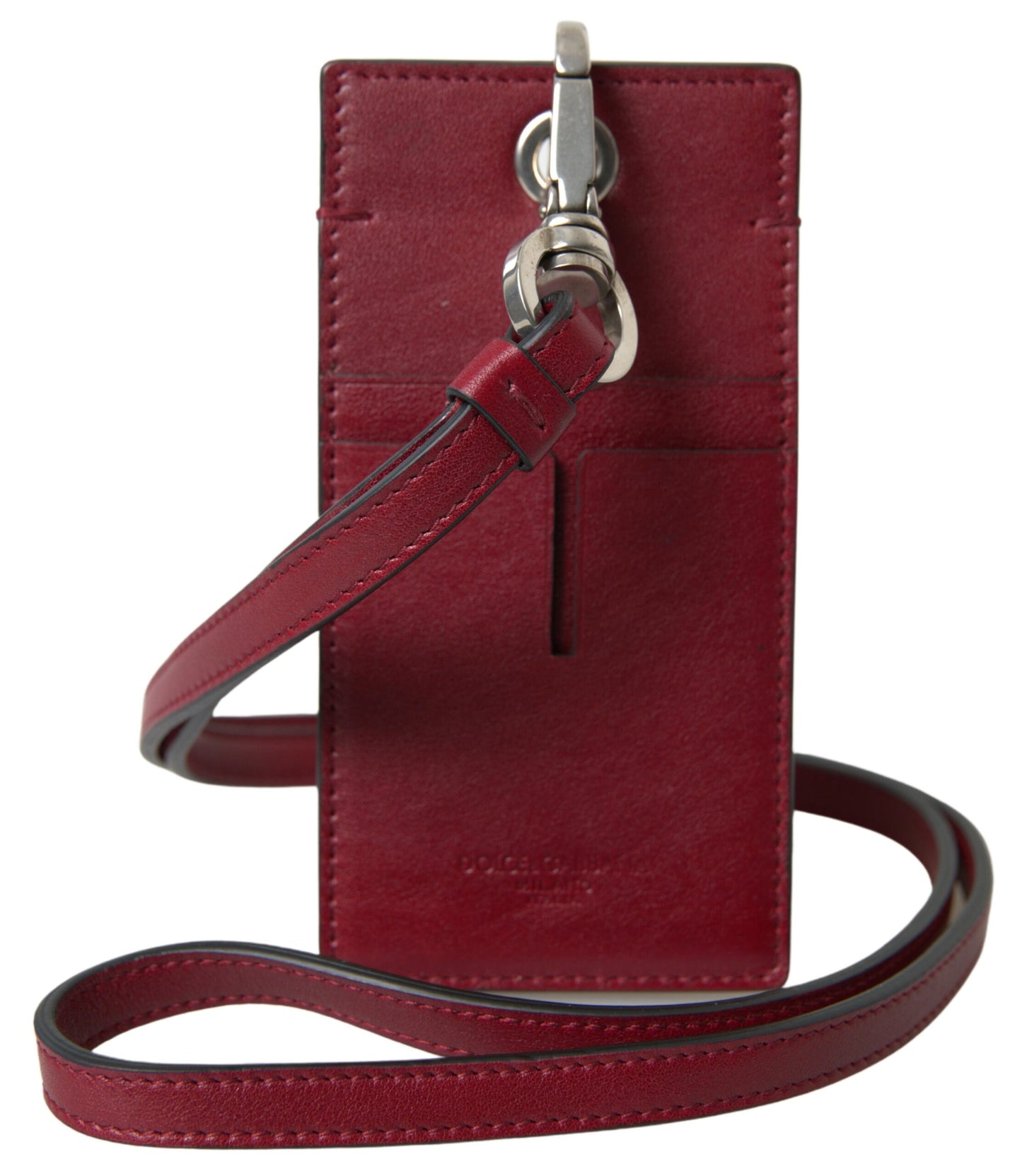 Dolce & Gabbana Elegant Red Leather Card Holder with Lanyard