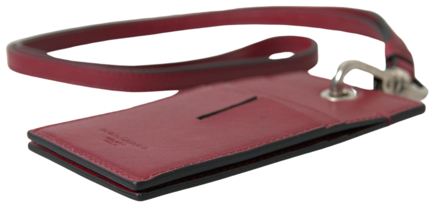 Dolce & Gabbana Elegant Red Leather Card Holder with Lanyard