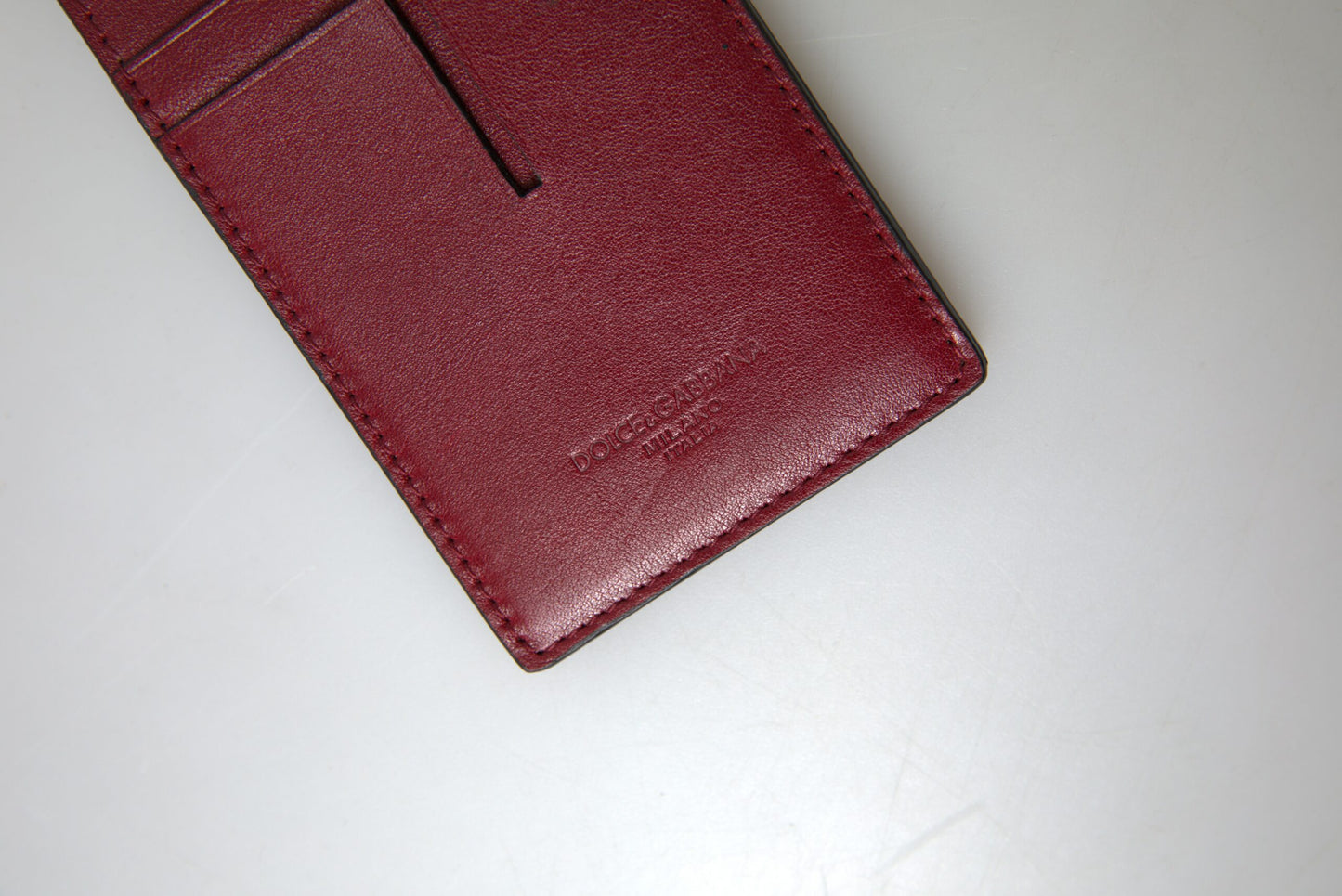 Dolce & Gabbana Elegant Red Leather Card Holder with Lanyard