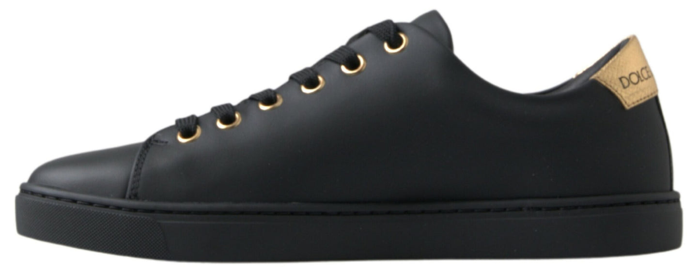 Dolce & Gabbana Black-Gold Leather Classic Sneakers