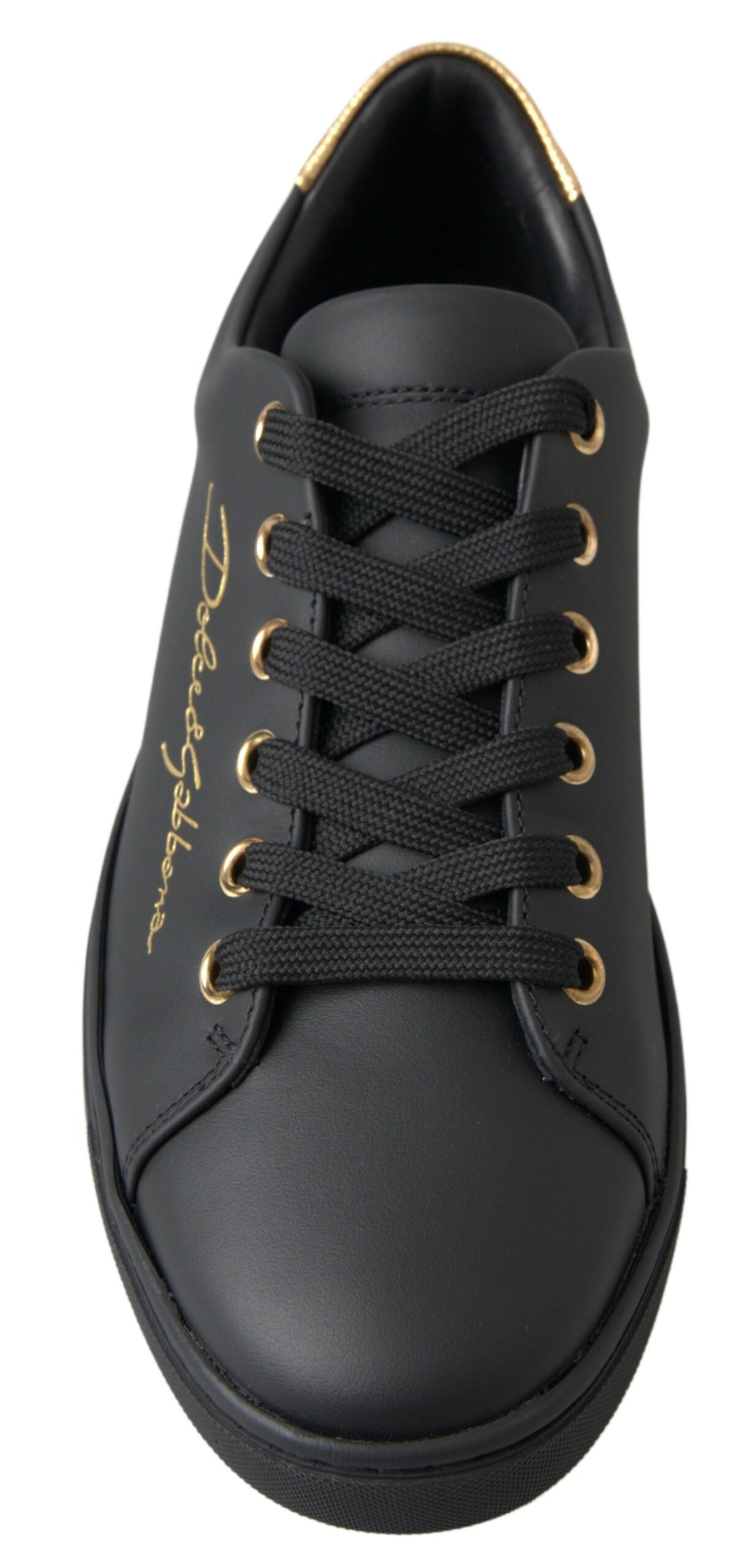 Dolce & Gabbana Black-Gold Leather Classic Sneakers