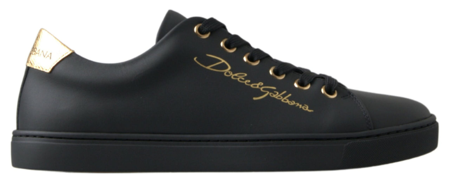 Dolce & Gabbana Black-Gold Leather Classic Sneakers