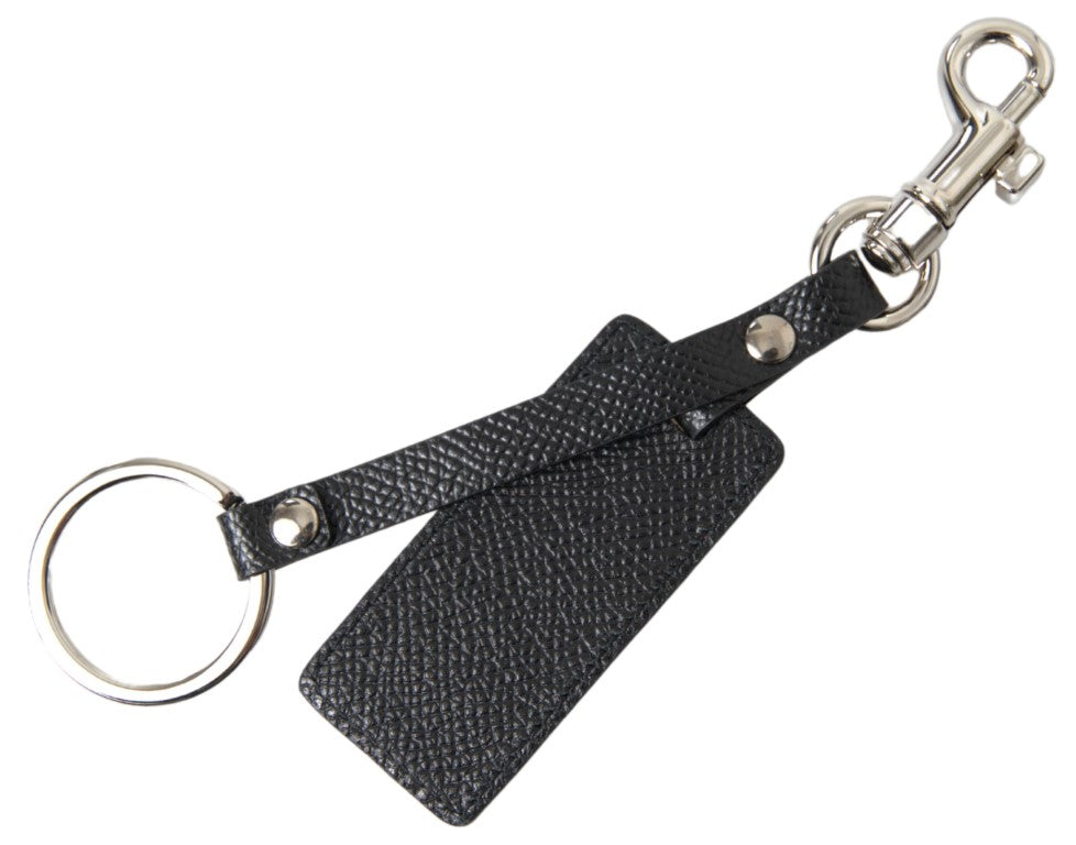 Dolce & Gabbana Schwarzes DG Logo Leder Silber Metall Schlüsselanhänger