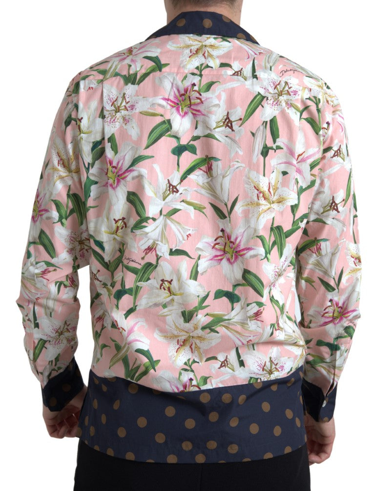 Dolce & Gabbana Baumwoll-Polka Dot Lily Print Hemd mit Kragen