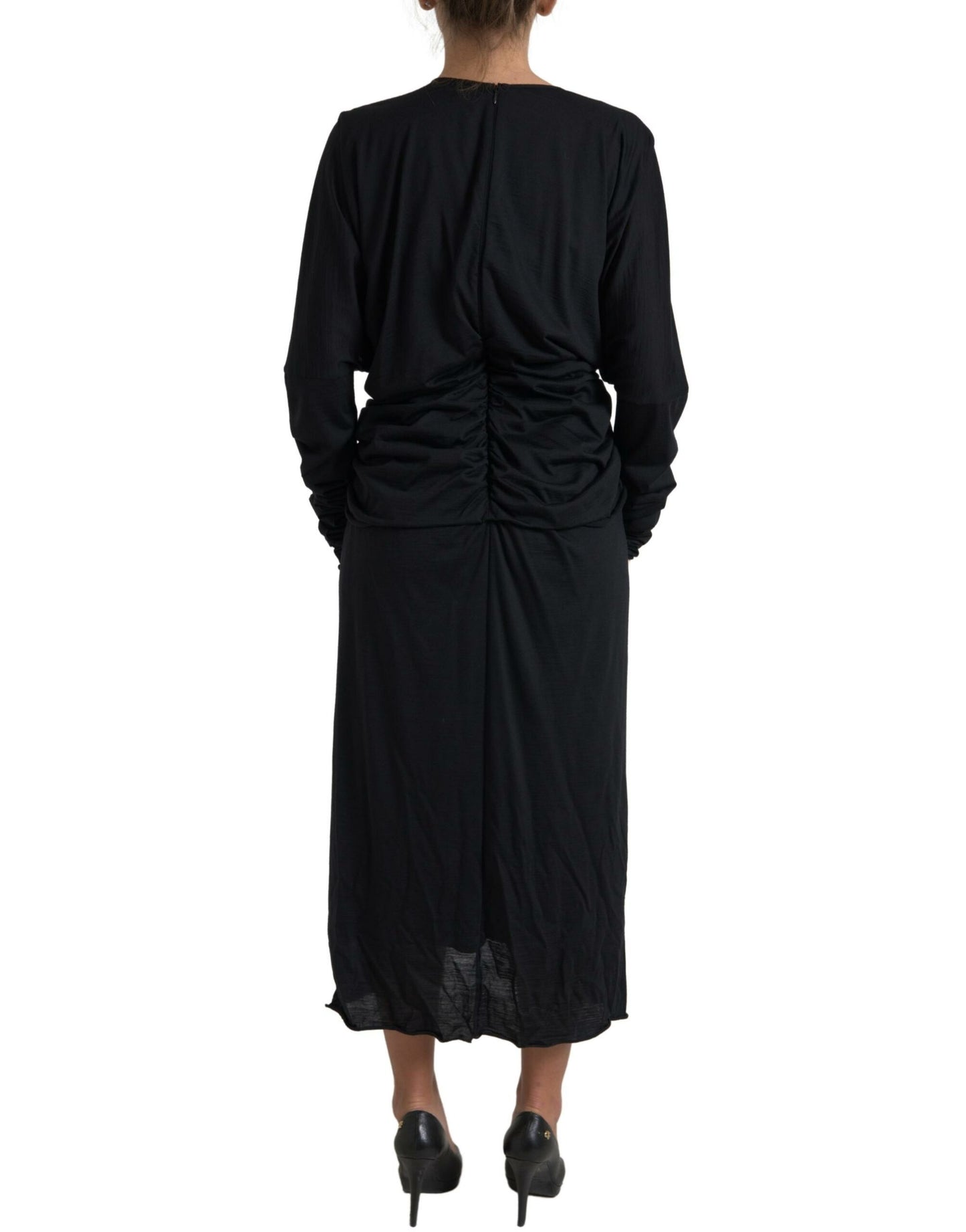 Dolce & Gabbana Schwarzes Wickelkleid aus Wolle Midikleid