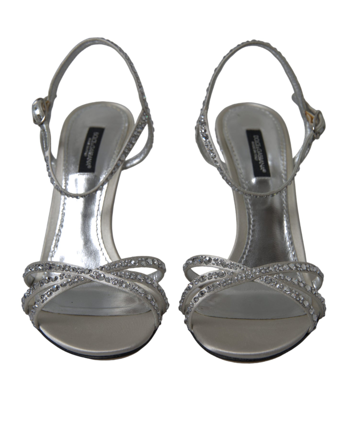 Dolce & Gabbana Silberne Kristall-Knöchelriemen-Sandalen Schuhe