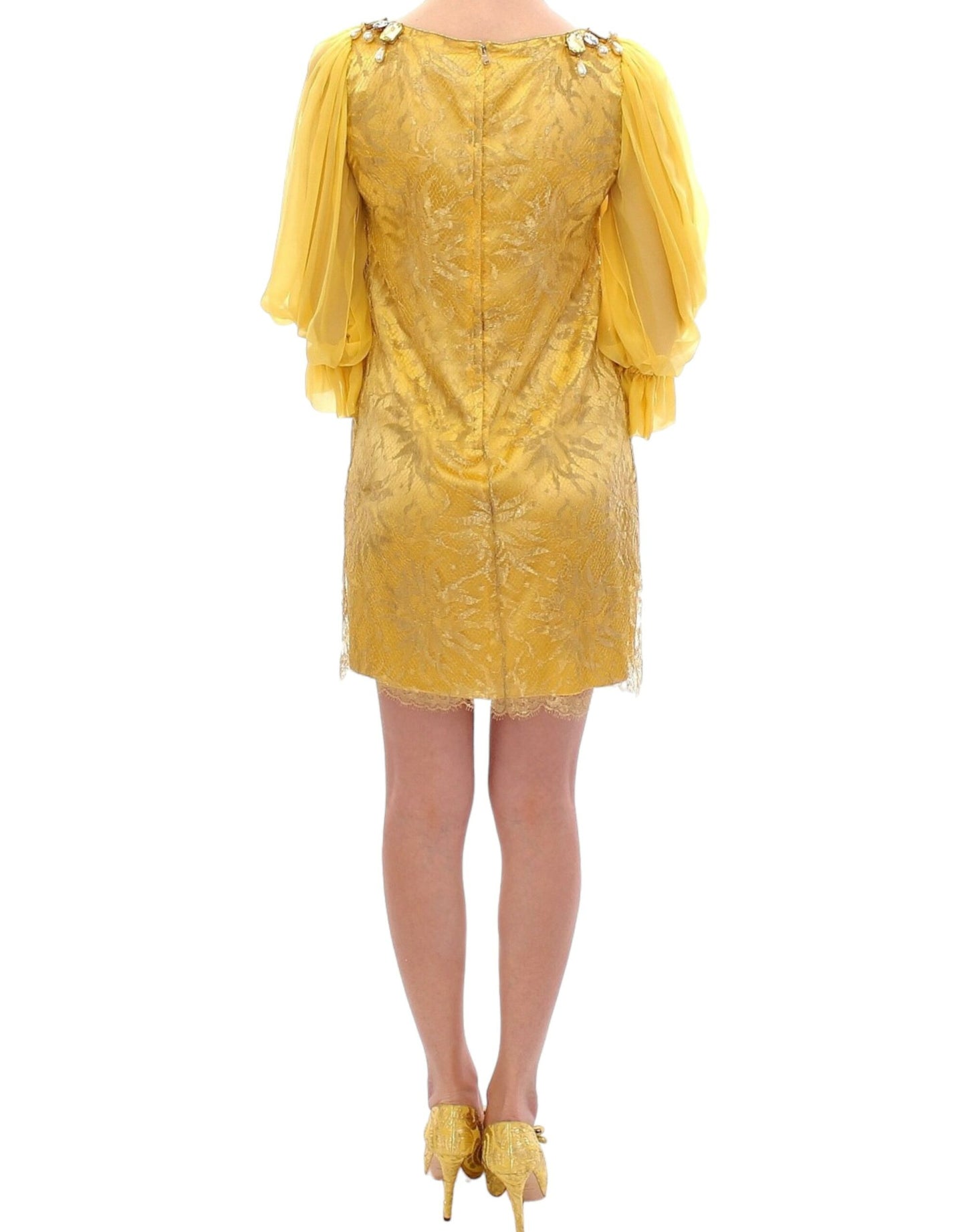 Dolce & Gabbana Yellow lace mini dress with crystal embellishment