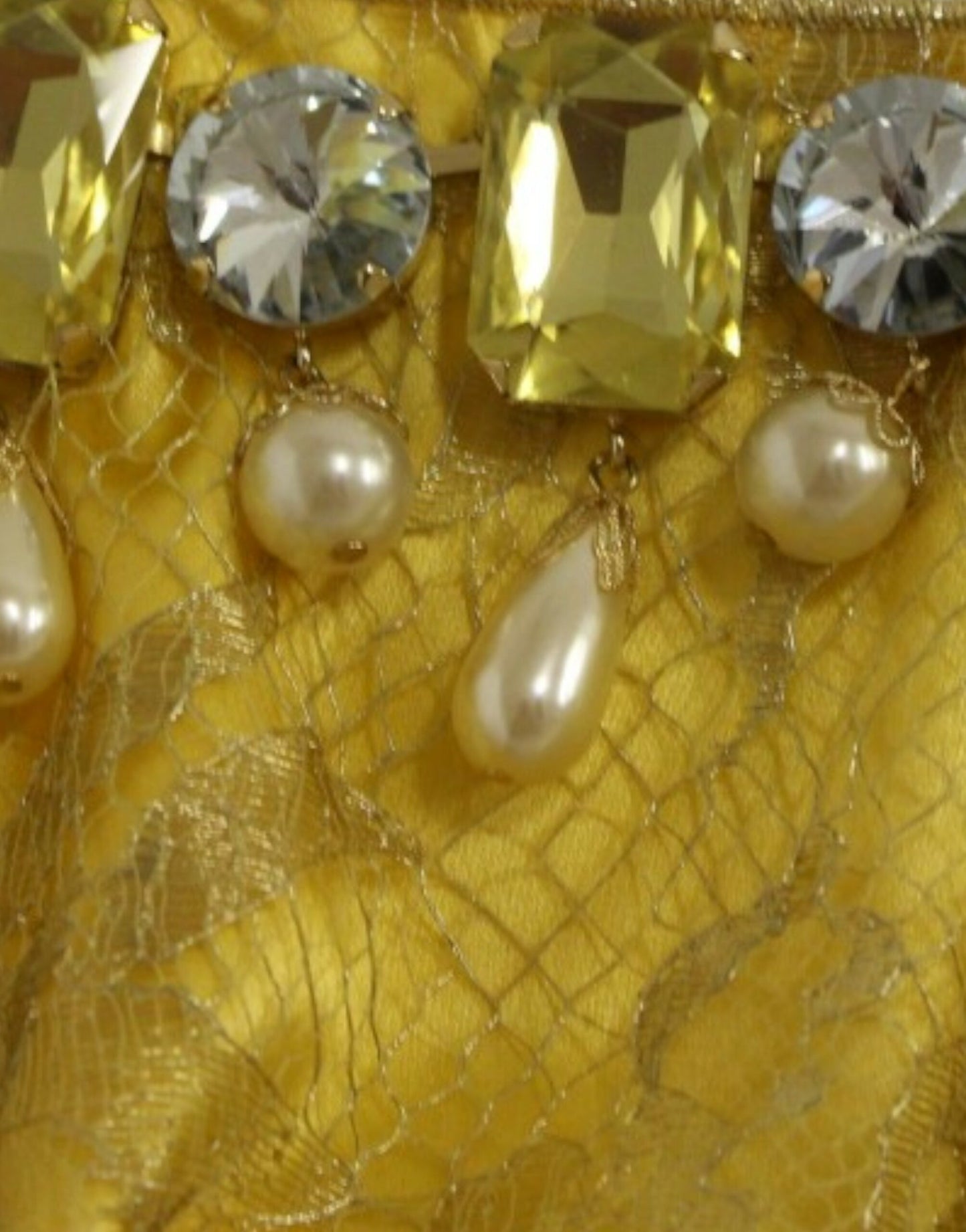 Dolce & Gabbana Yellow lace mini dress with crystal embellishment