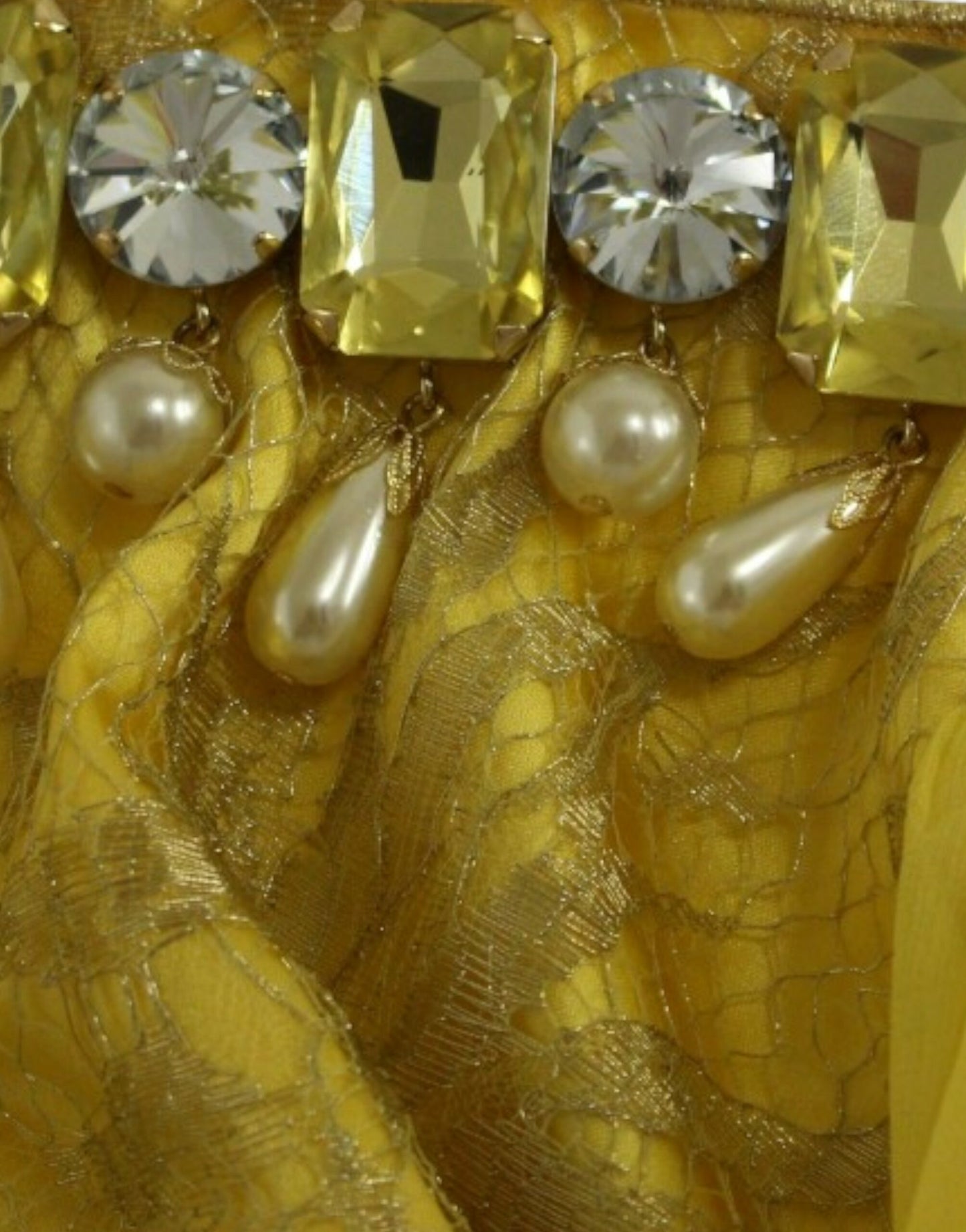 Dolce & Gabbana Yellow lace mini dress with crystal embellishment
