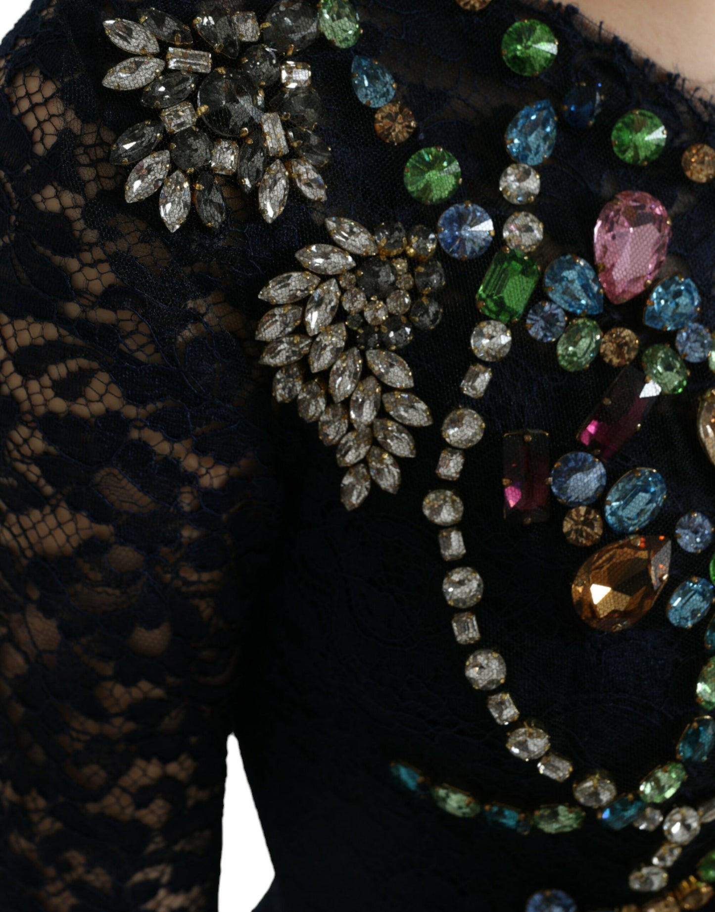Dolce & Gabbana Crystal Embellished Navy Blue Flared Dress