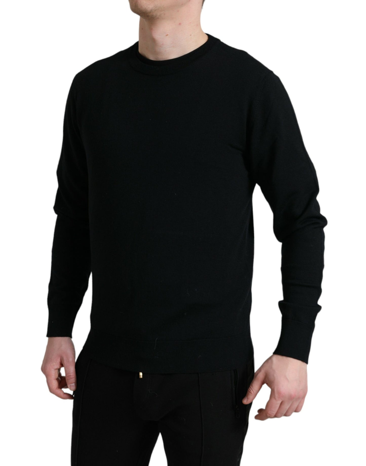 Dolce & Gabbana Schwarzer Pullover mit Rundhalsausschnitt aus Wolle