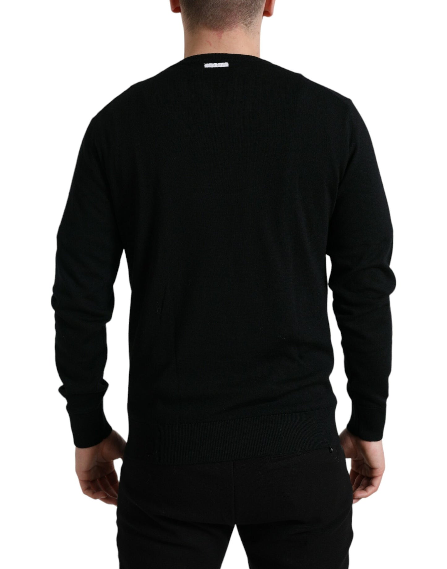 Dolce & Gabbana Schwarzer Pullover mit Rundhalsausschnitt aus Wolle