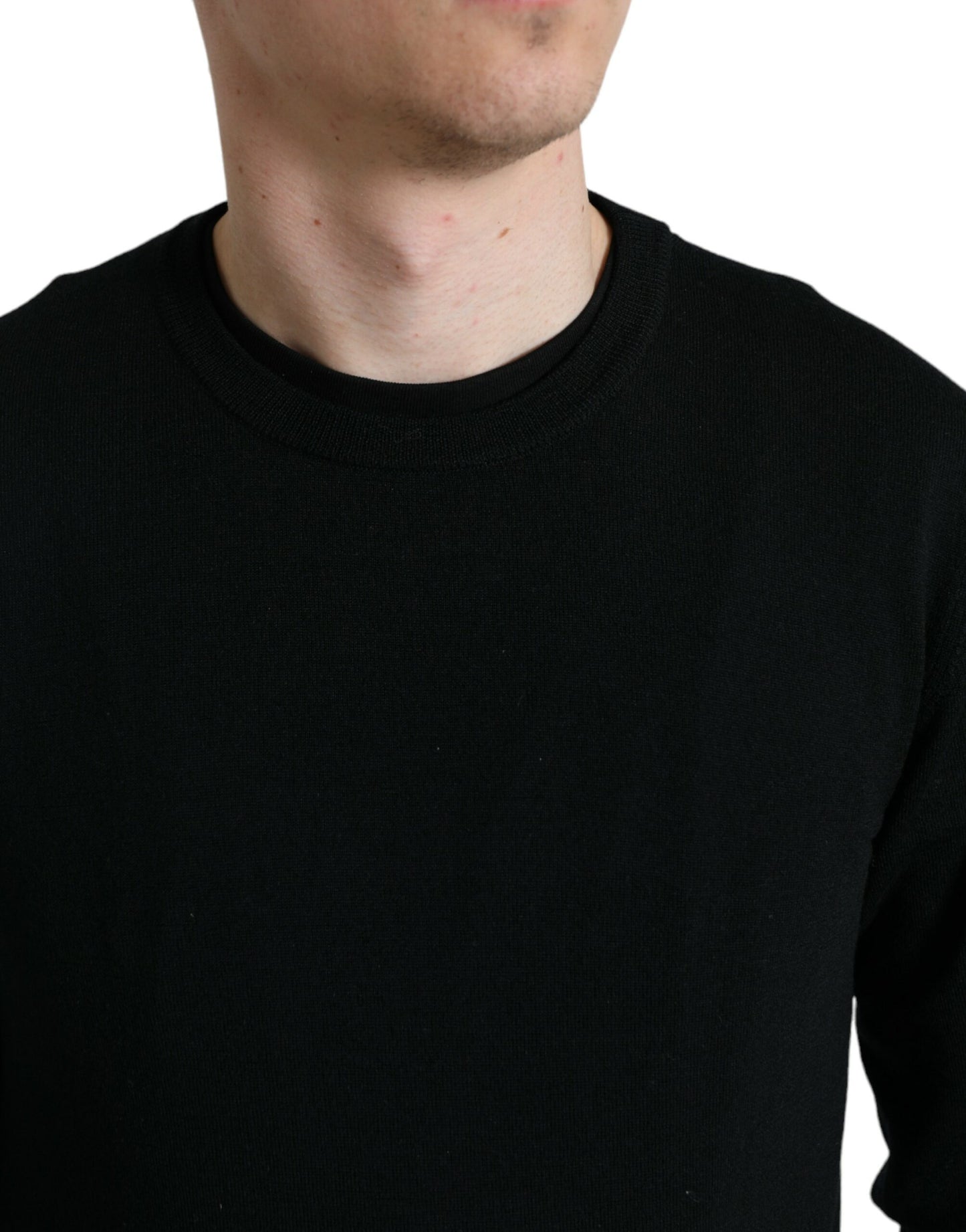 Dolce & Gabbana Schwarzer Pullover mit Rundhalsausschnitt aus Wolle