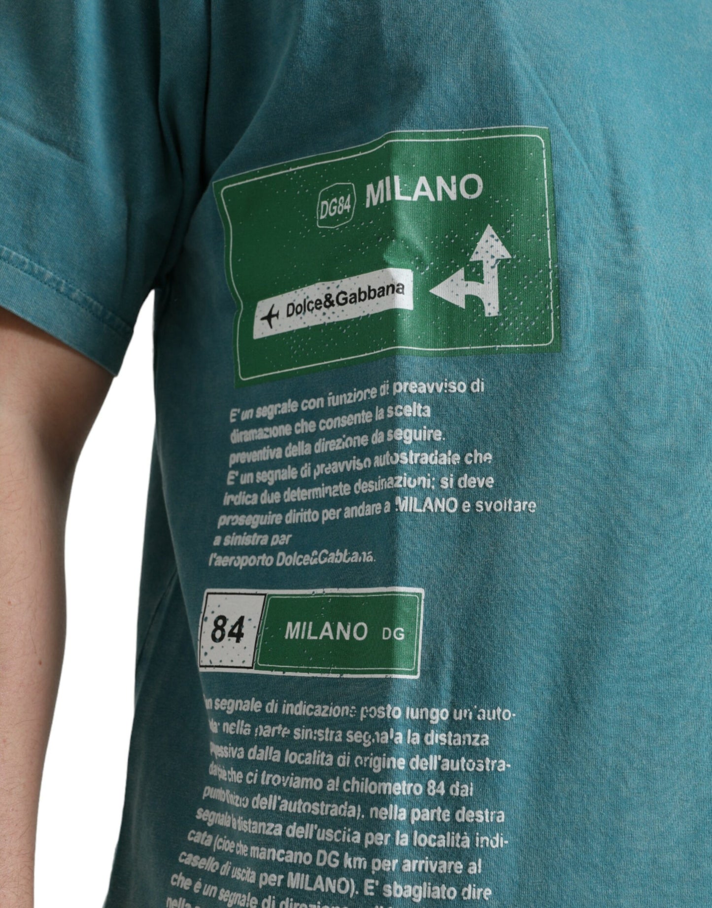 Dolce & Gabbana Blaues Baumwoll-T-Shirt mit Rundhalsausschnitt Milano Street