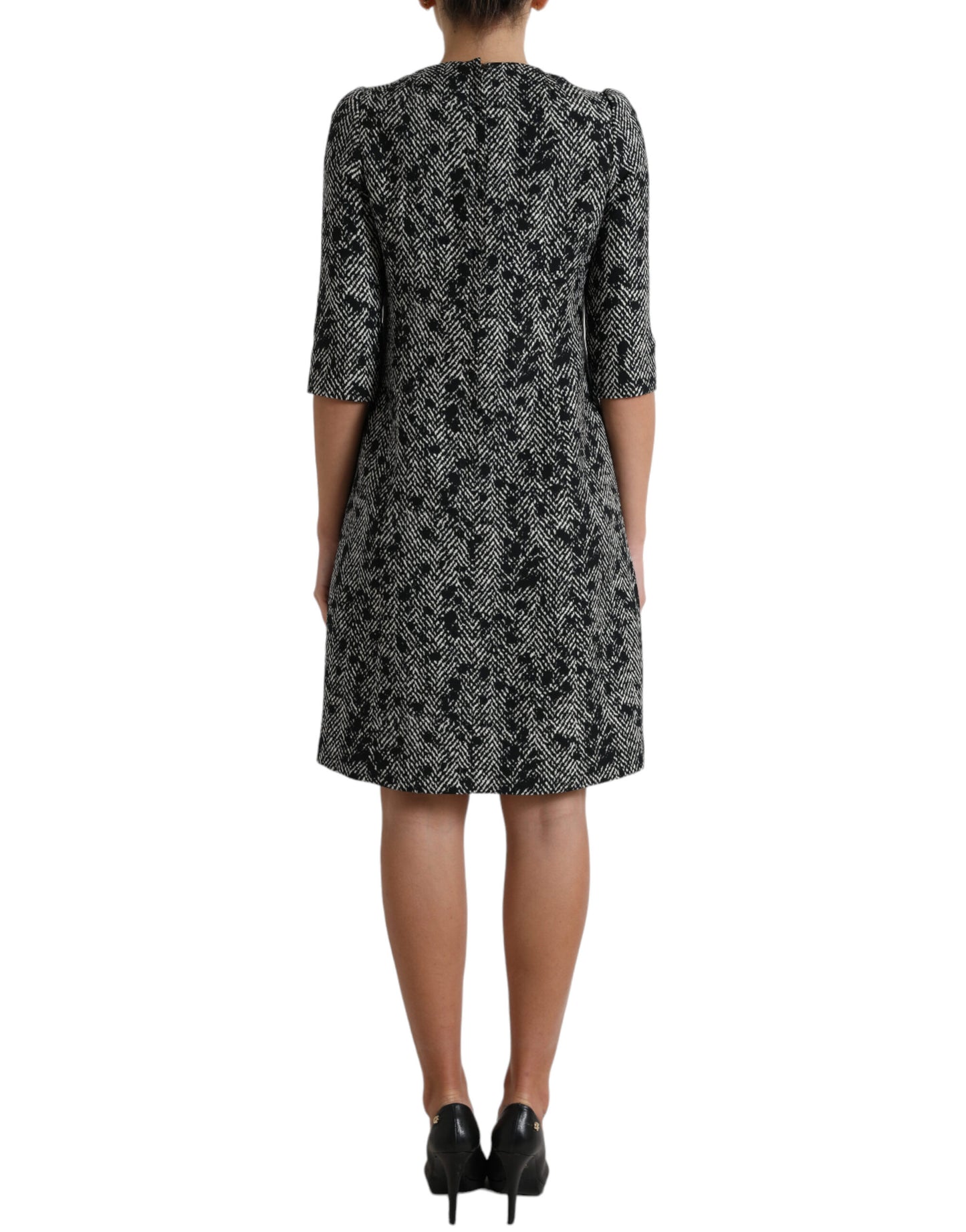 Dolce & Gabbana Schwarzes Chevron-Polyester-Shift-Minikleid