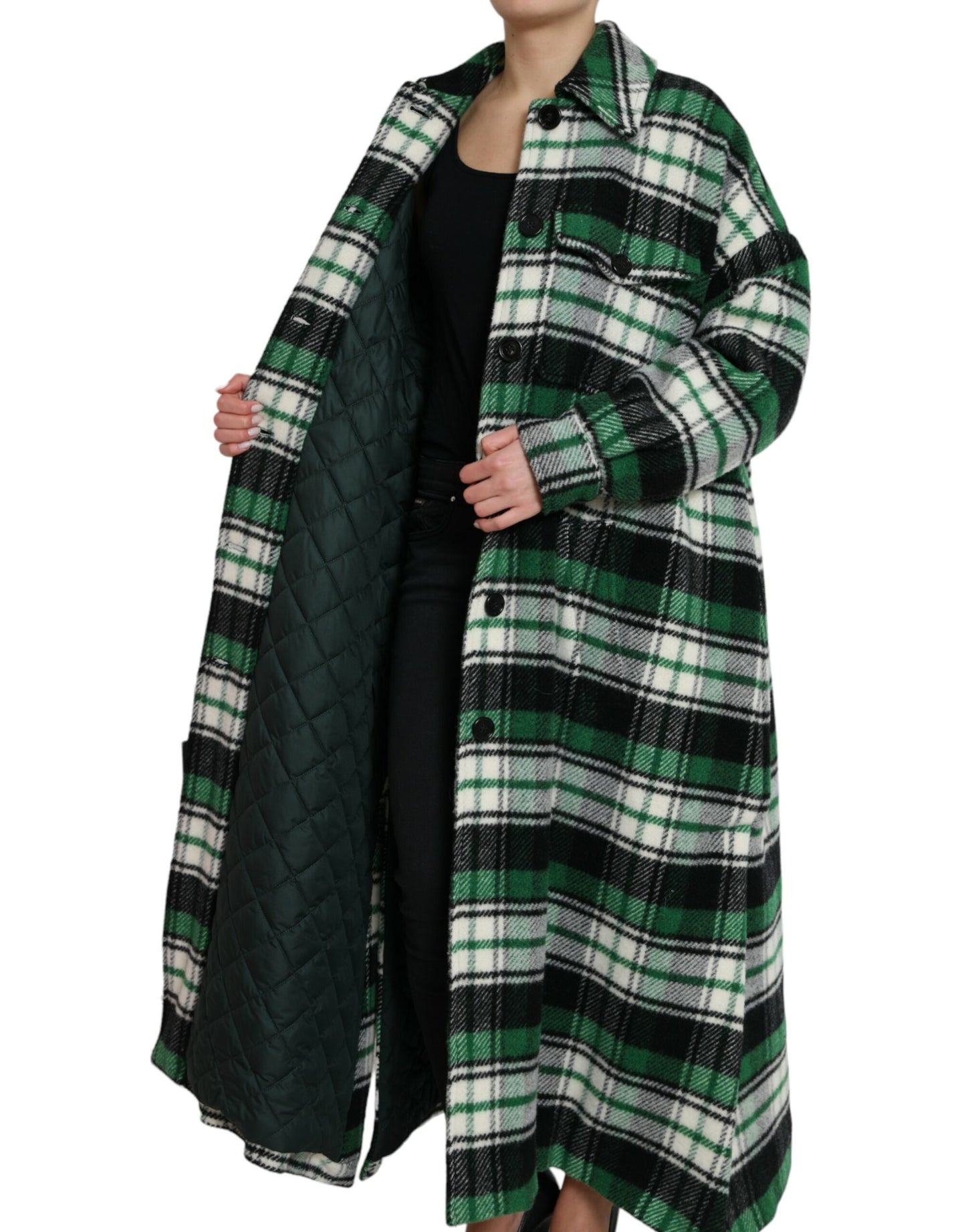 Dolce & Gabbana Grün karierter Langarm-Langarm-Mantel Jacke
