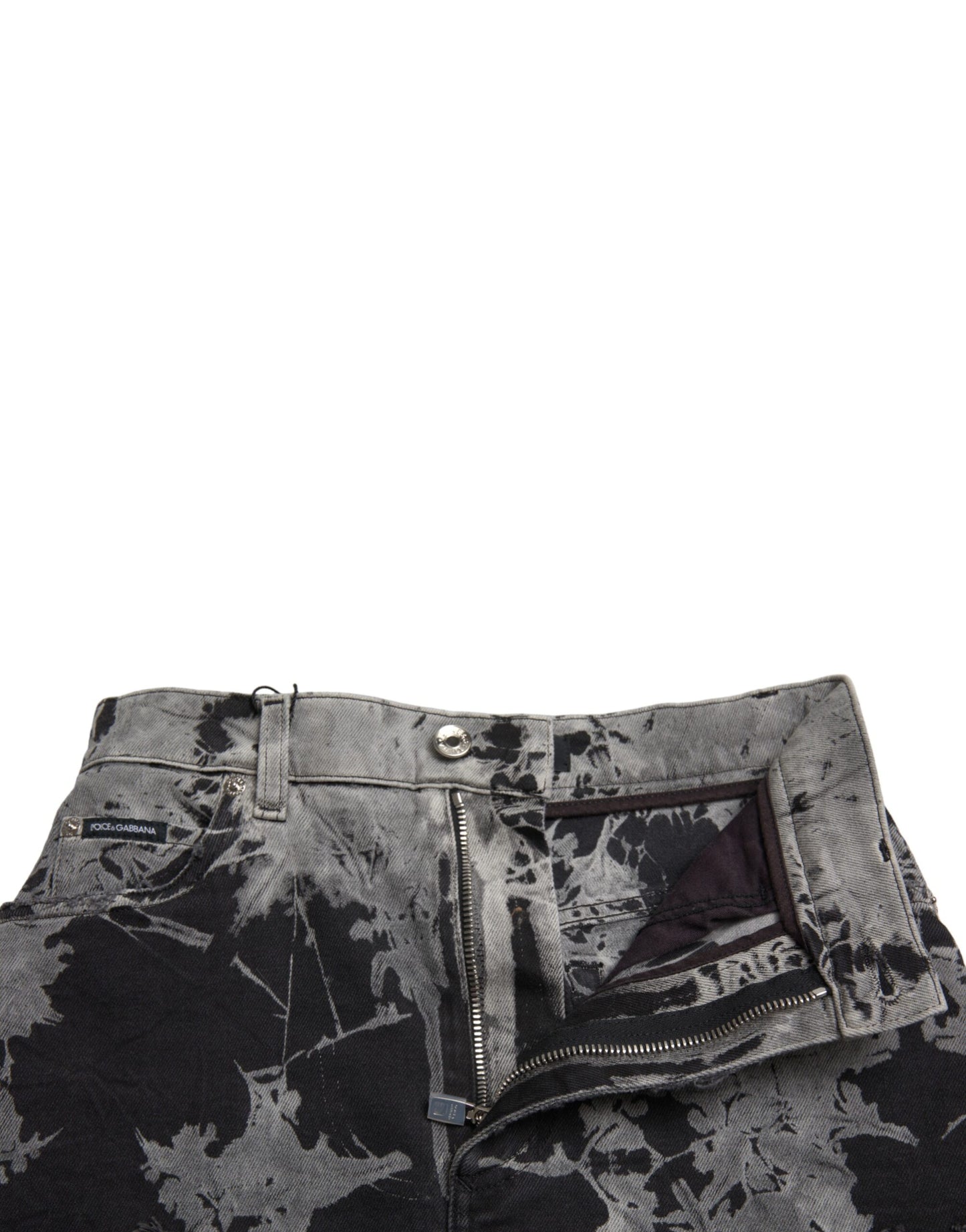 Dolce & Gabbana Chic high waisted mini denim skirt with lace trim