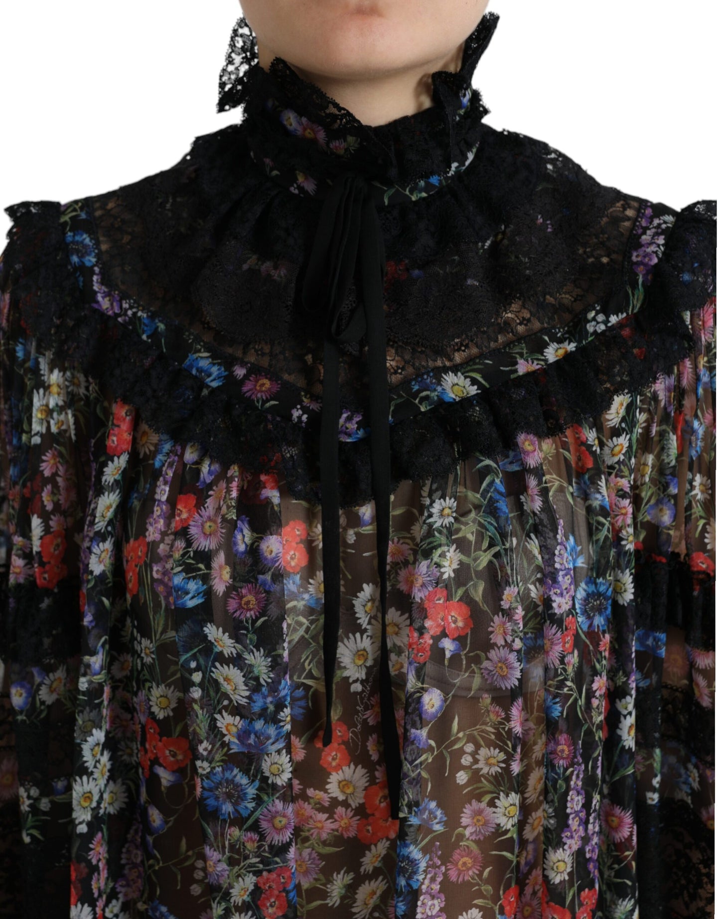 Dolce & Gabbana Schwarzes Blusentop mit Blumendruck und langen Ärmeln