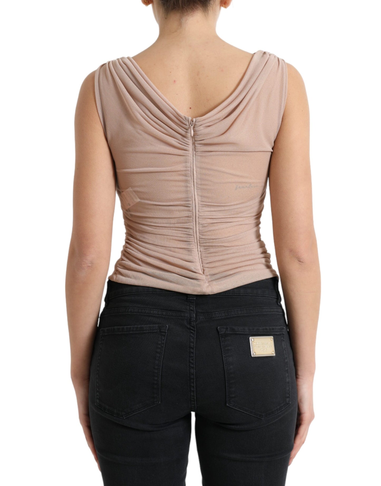 Dolce & Gabbana Beige Viskose V-Ausschnitt Ärmelloses Tank-Top