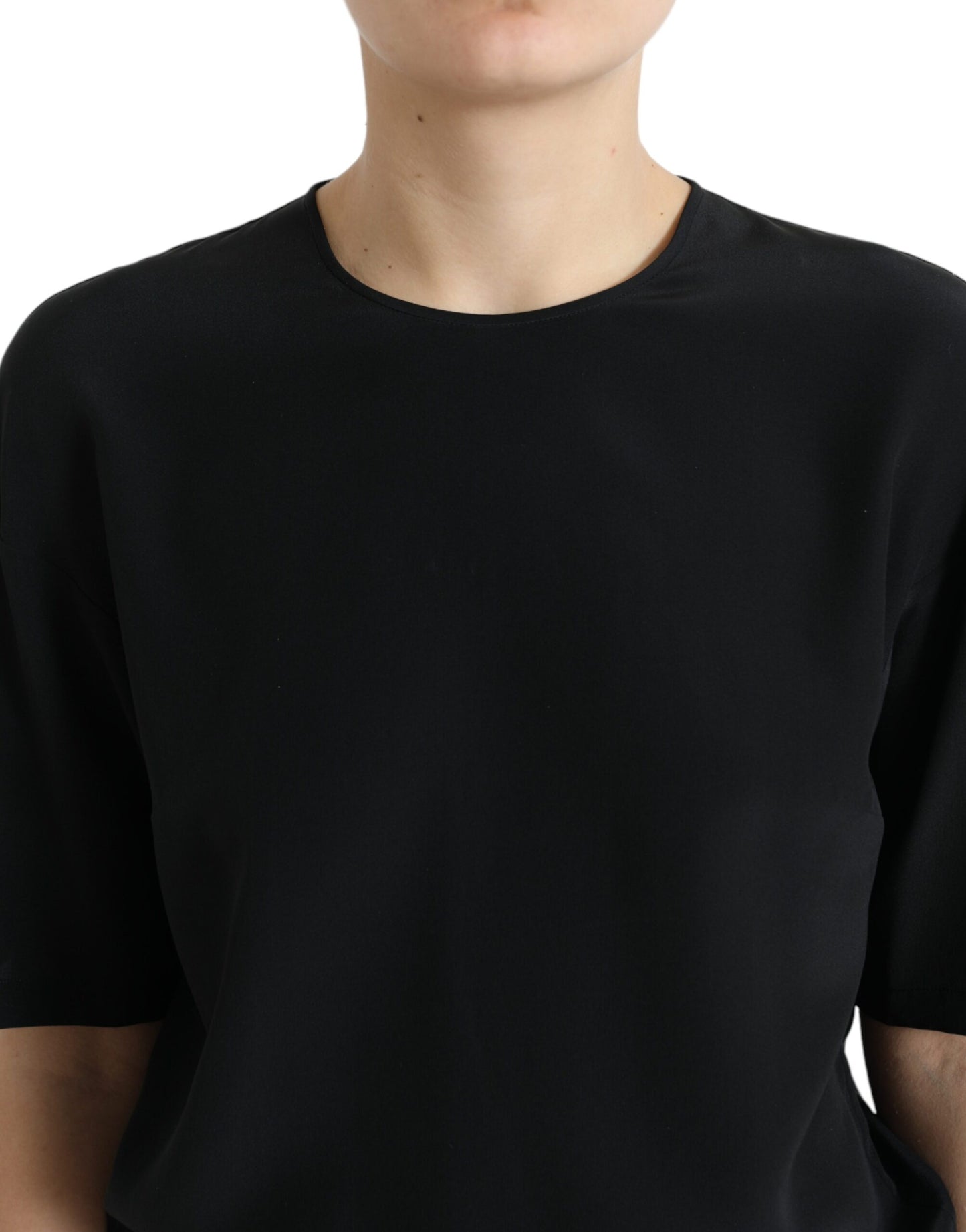 Dolce & Gabbana Schwarz Seide Rundhalsausschnitt Kurzarmbluse Top