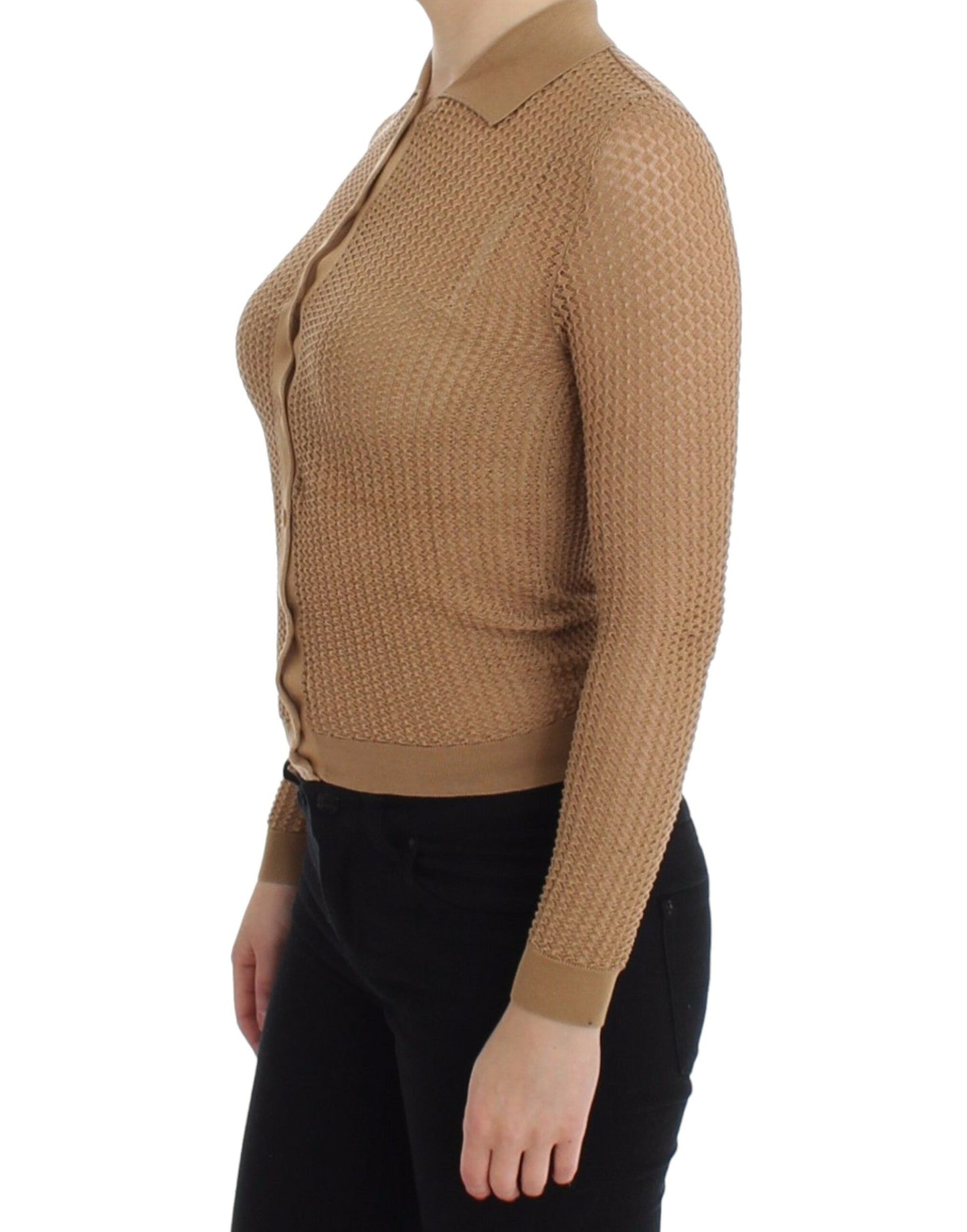 Dolce & Gabbana beige knitted cotton polo knit sweater