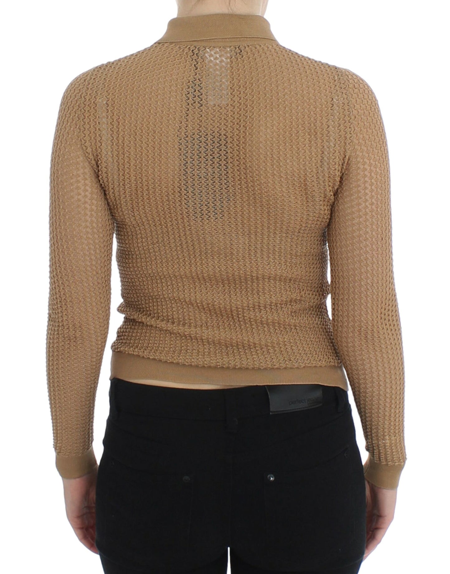 Dolce & Gabbana beige knitted cotton polo knit sweater
