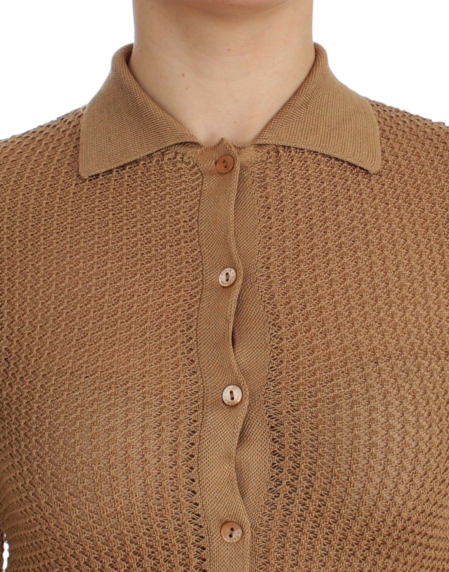 Dolce & Gabbana beige knitted cotton polo knit sweater