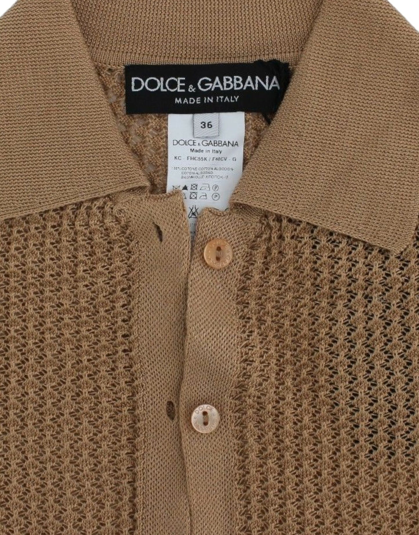 Dolce & Gabbana beige knitted cotton polo knit sweater
