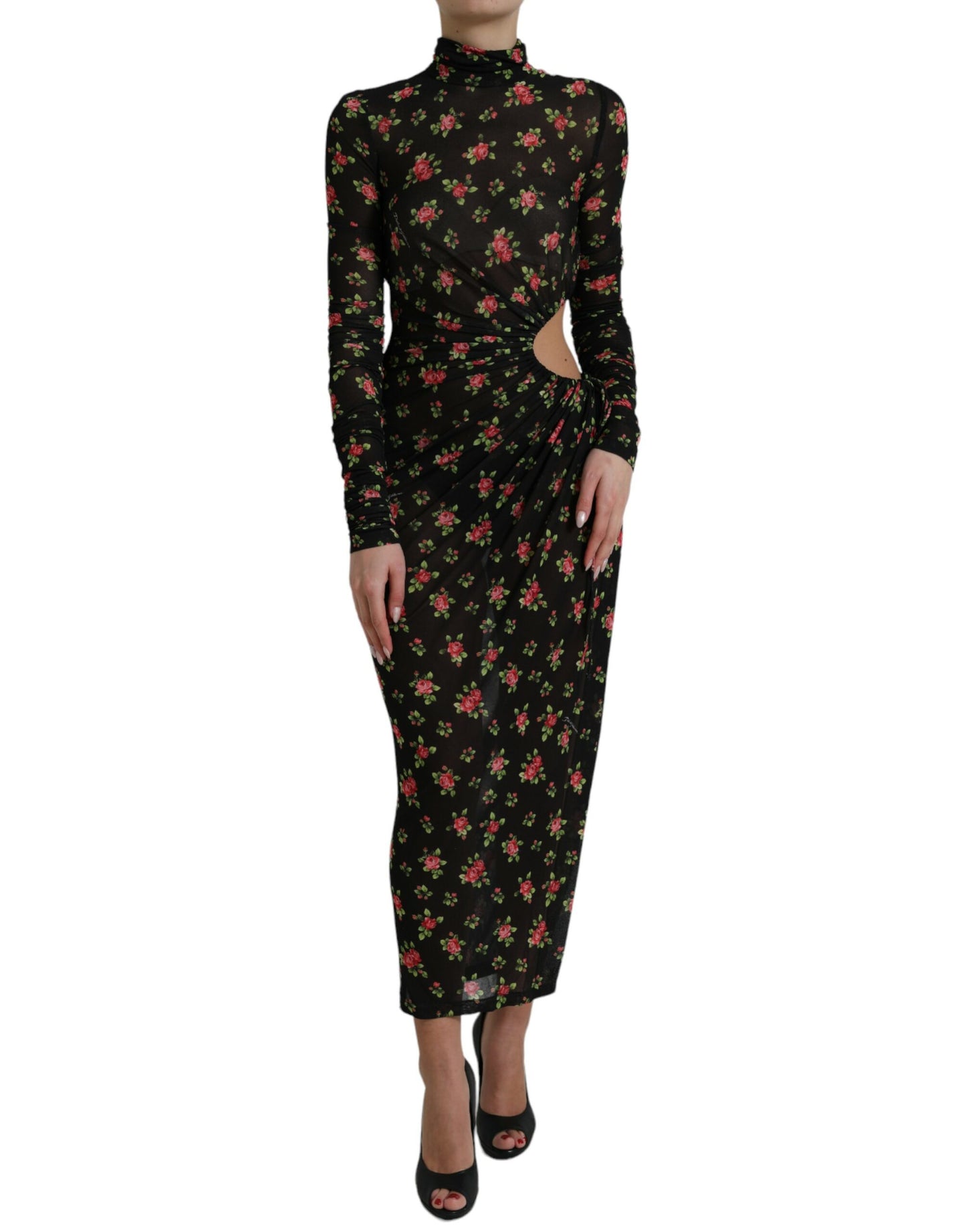 Dolce & Gabbana Schwarzes florales ausgeschnittenes langes Maxikleid