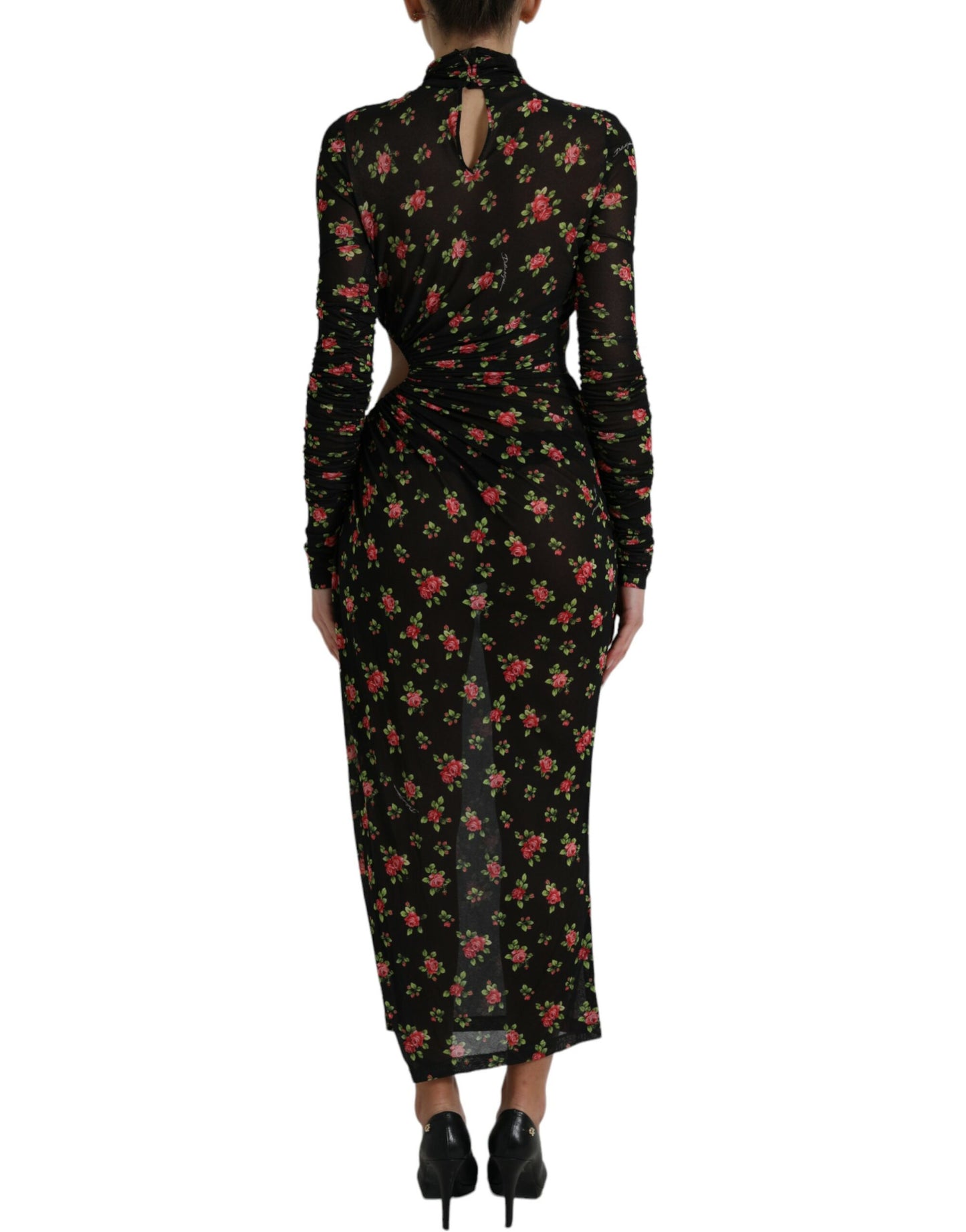 Dolce & Gabbana Schwarzes florales ausgeschnittenes langes Maxikleid